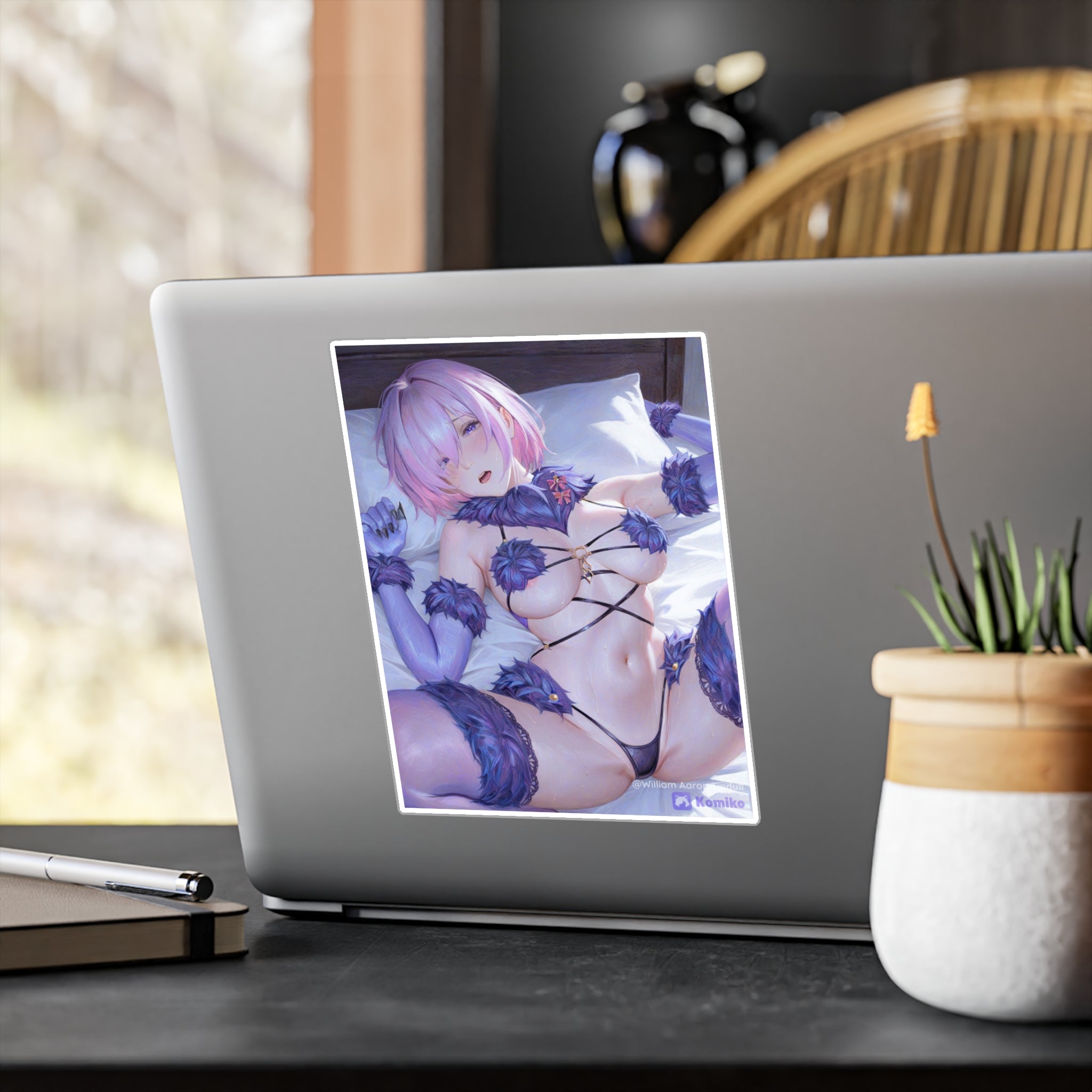 Anime Ecchi Kiss-Cut Vinyl Decal — Sexy Pink-Haired Character Sticker