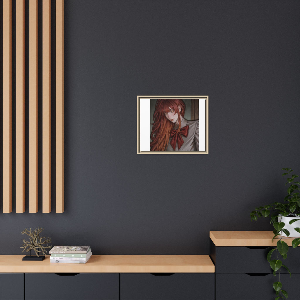 Framed Matte Canvas Print — Moody Red-Headed Anime Girl Art