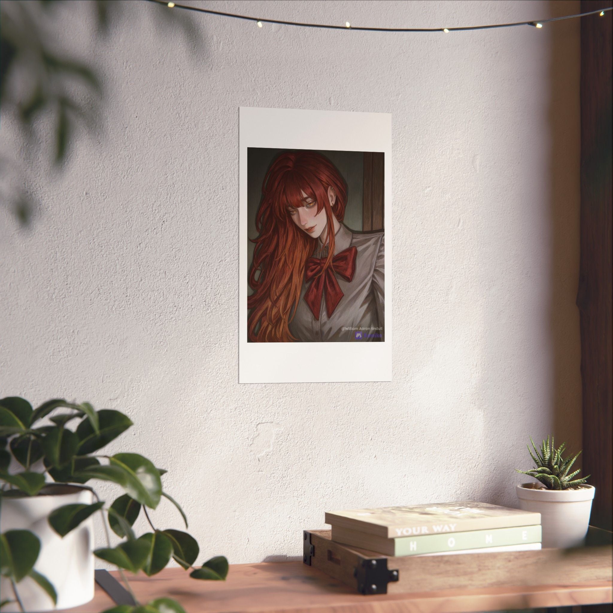 Matte Vertical Poster — Red‑Haired Anime Girl Portrait