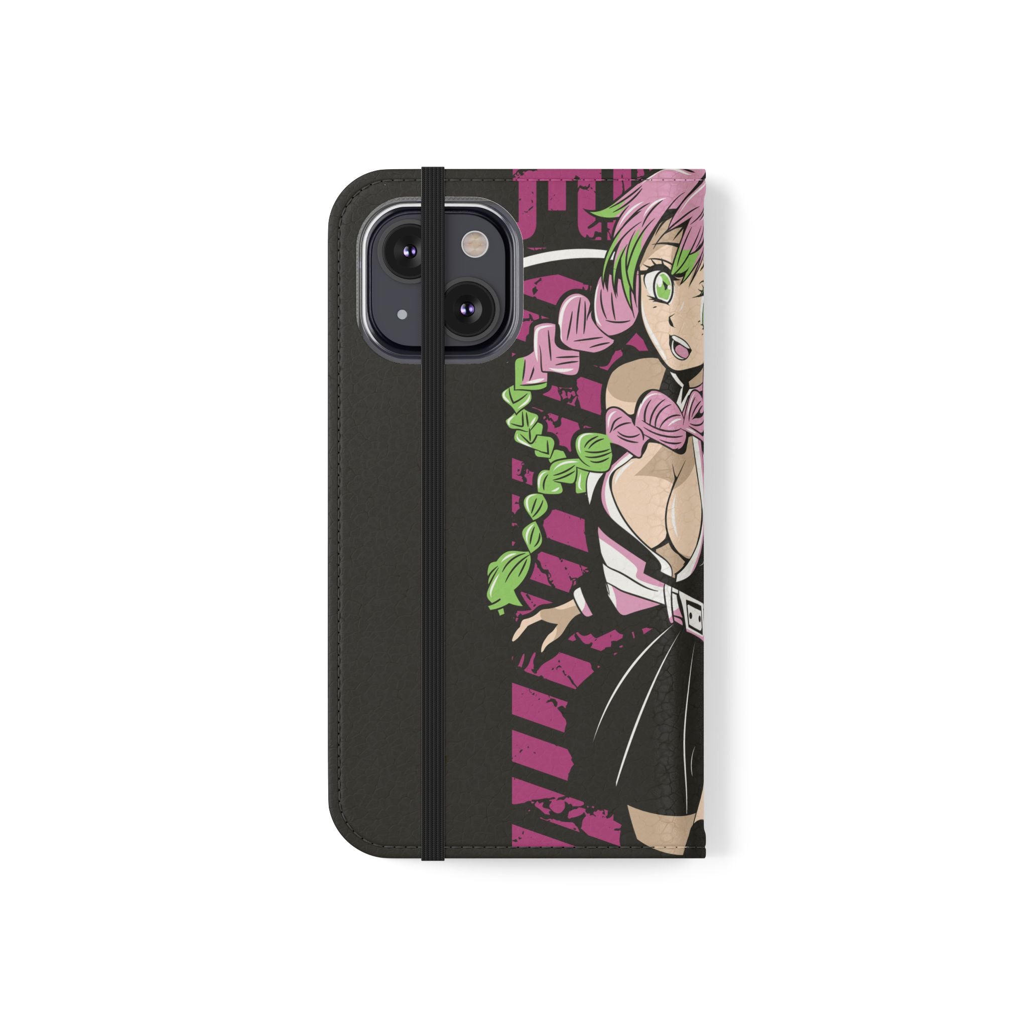 Anime Girl Flip Phone Case — Pink Demon Slayer Style Wallet Cover