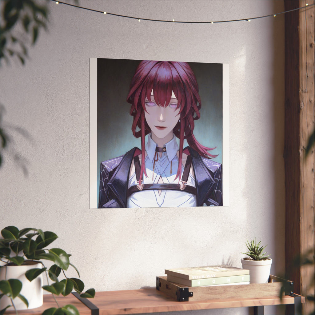 Anime Portrait Poster — Moody Red‑Haired Character Matte Vertical Art Print