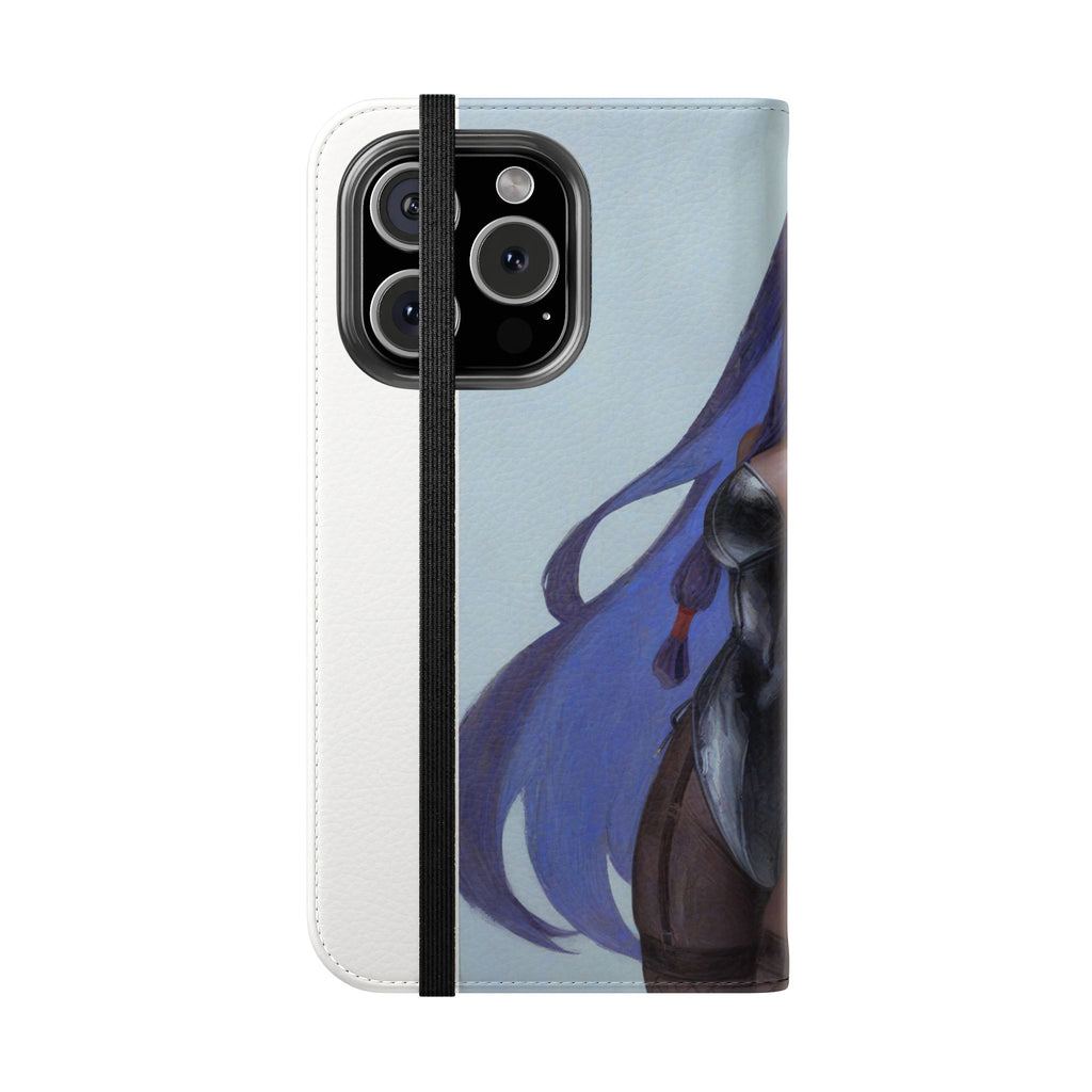 Anime Bunny Girl Flip Case - Purple Long-Haired Character Phone Wallet