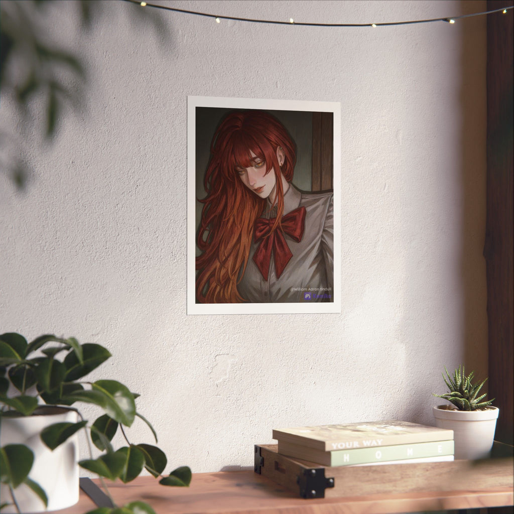 Matte Vertical Poster — Red‑Haired Anime Girl Portrait