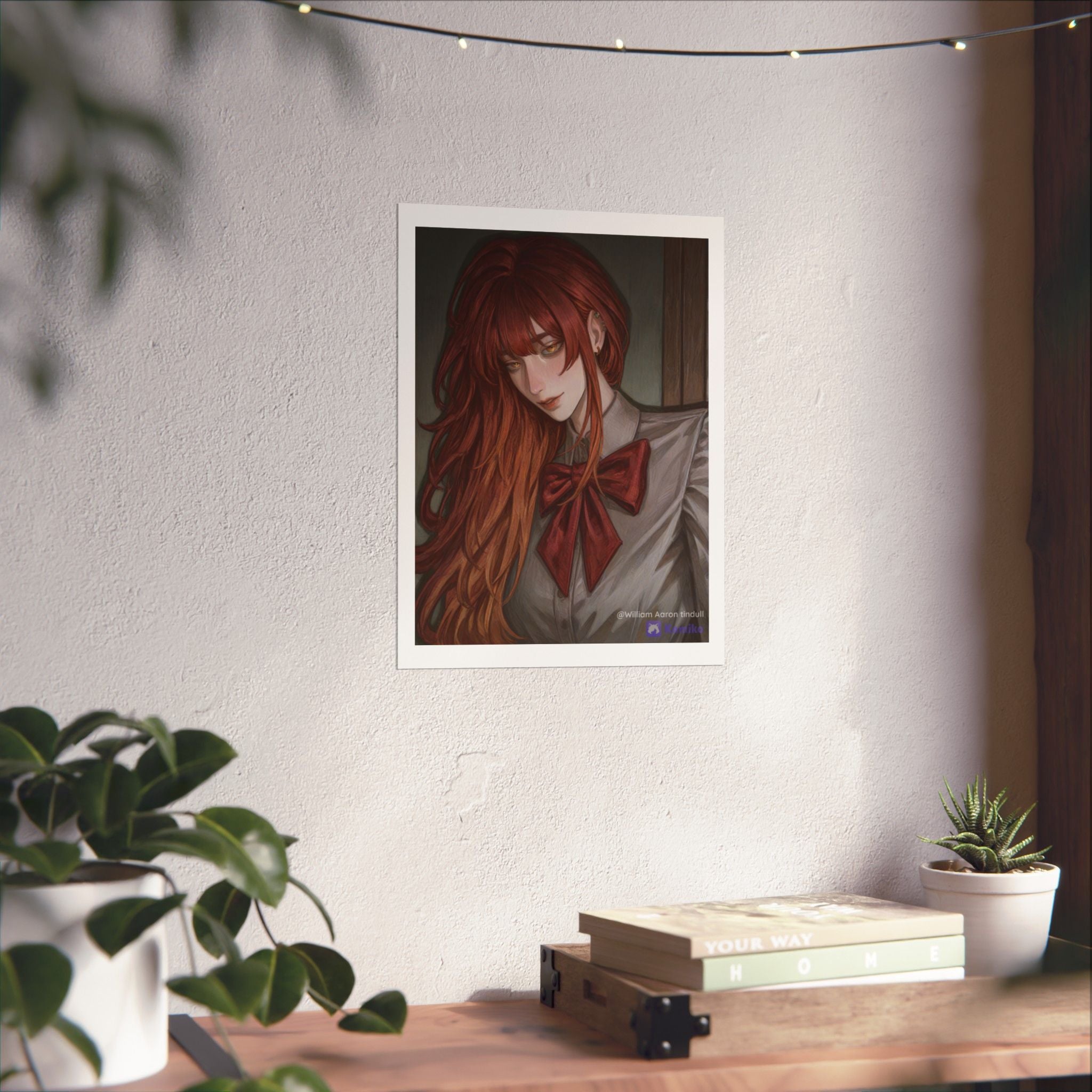 Matte Vertical Poster — Red‑Haired Anime Girl Portrait
