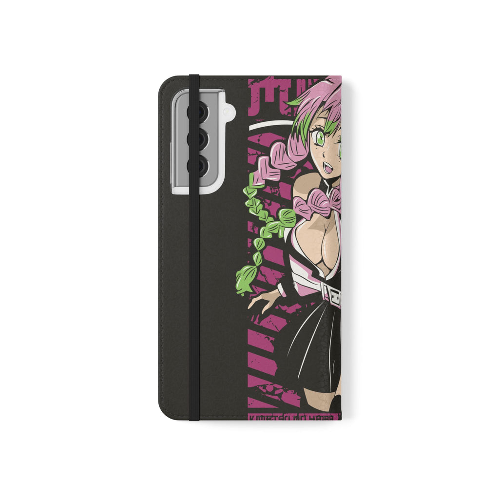 Anime Girl Flip Phone Case — Pink Demon Slayer Style Wallet Cover