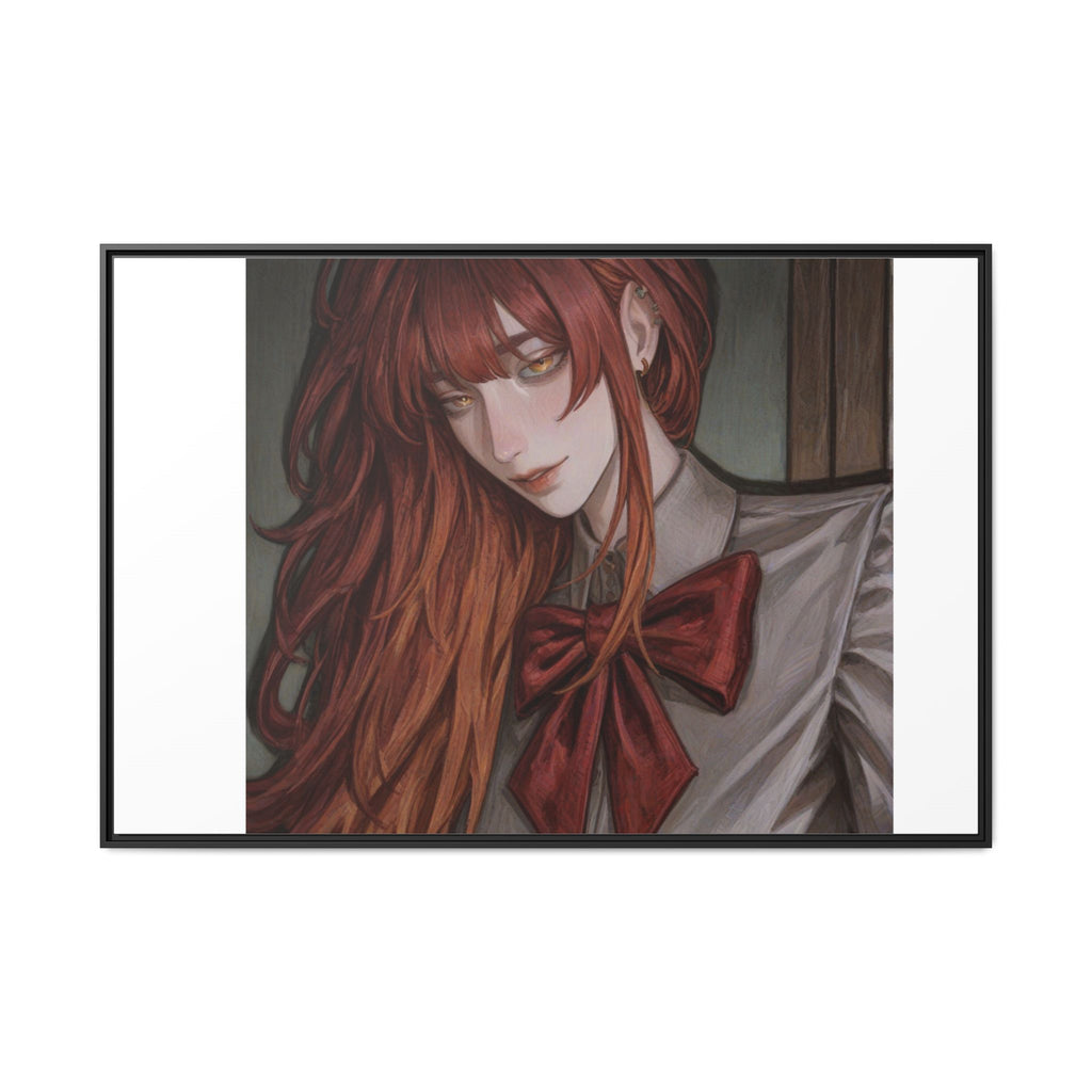 Framed Matte Canvas Print — Moody Red-Headed Anime Girl Art
