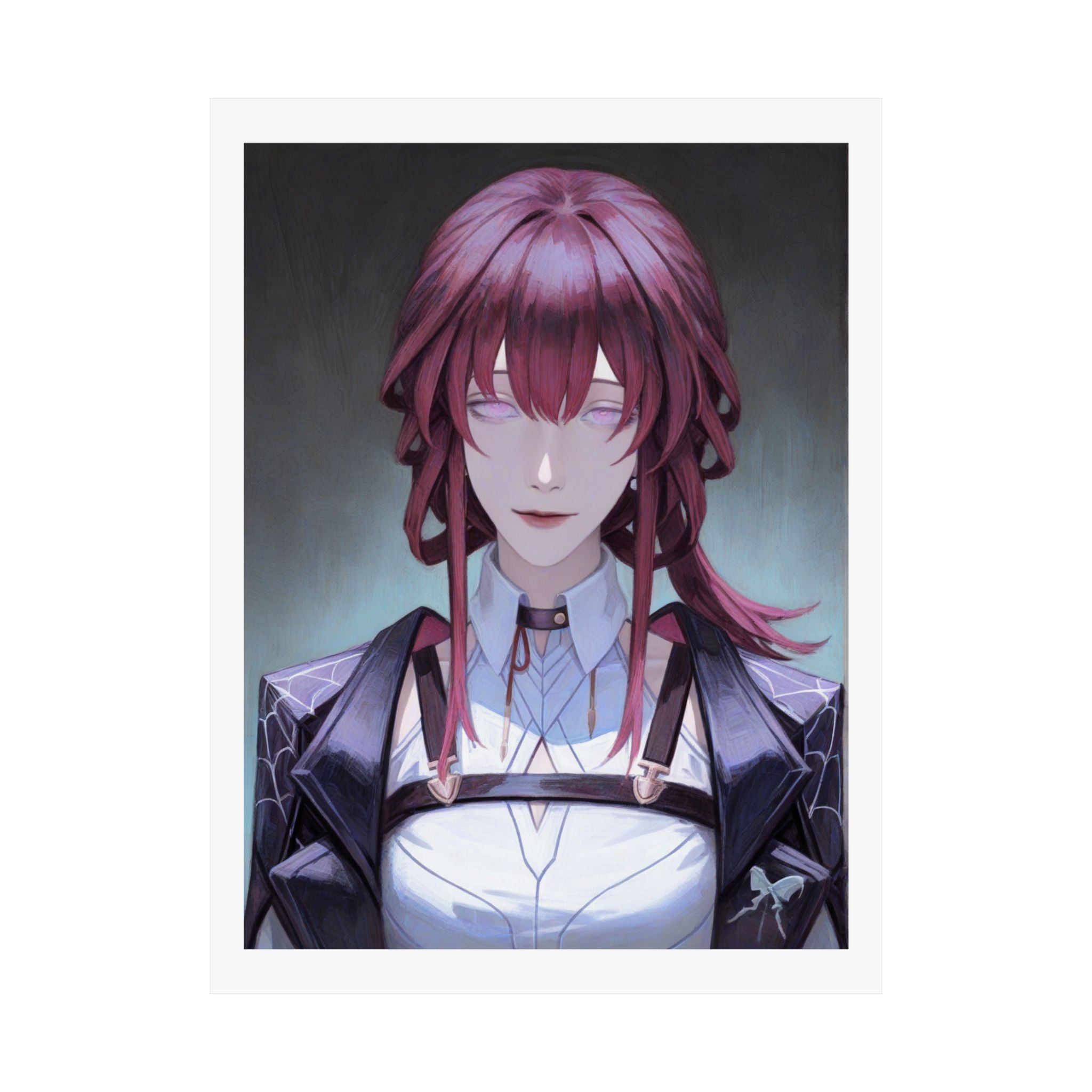 Anime Portrait Poster — Moody Red‑Haired Character Matte Vertical Art Print