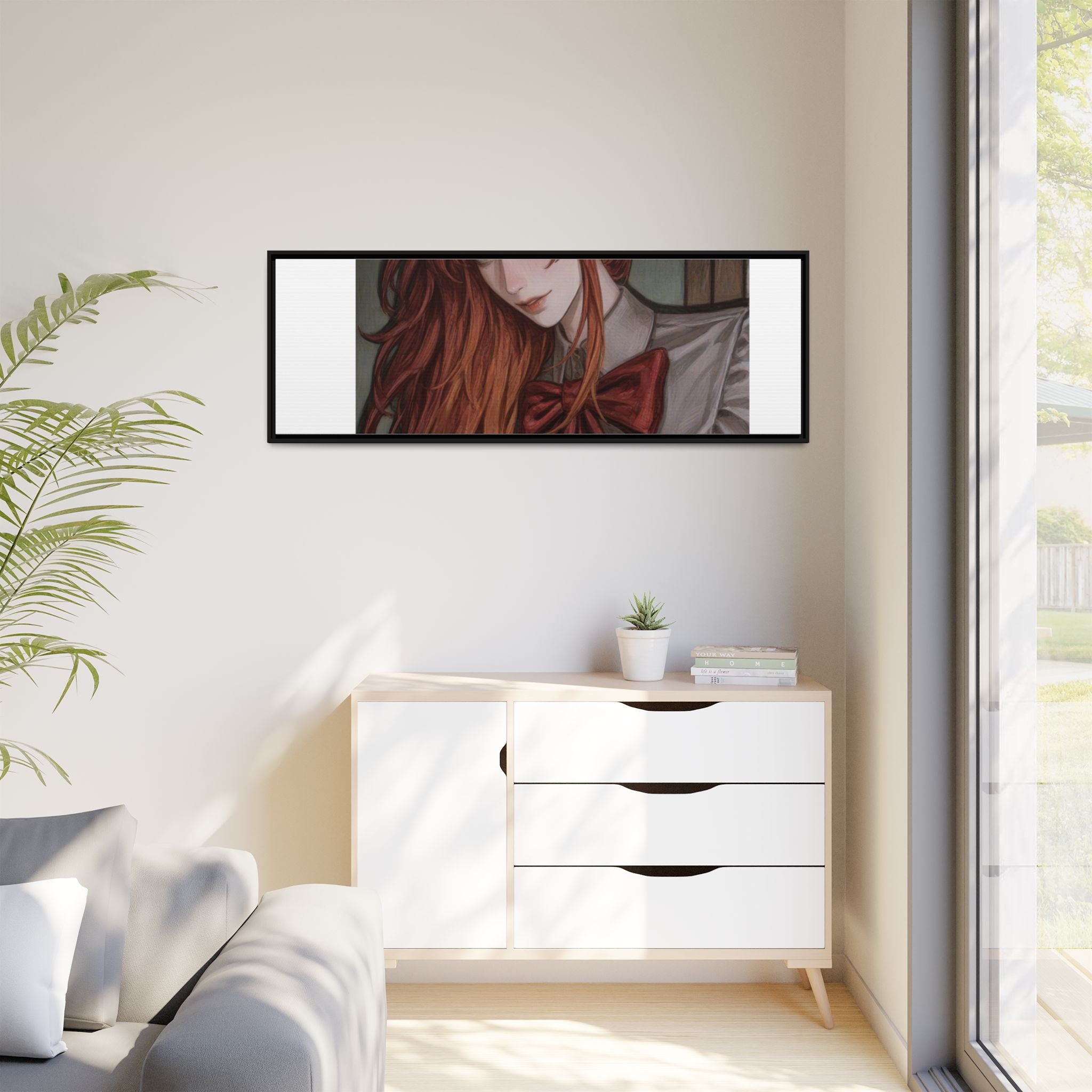 Framed Matte Canvas Print — Moody Red-Headed Anime Girl Art