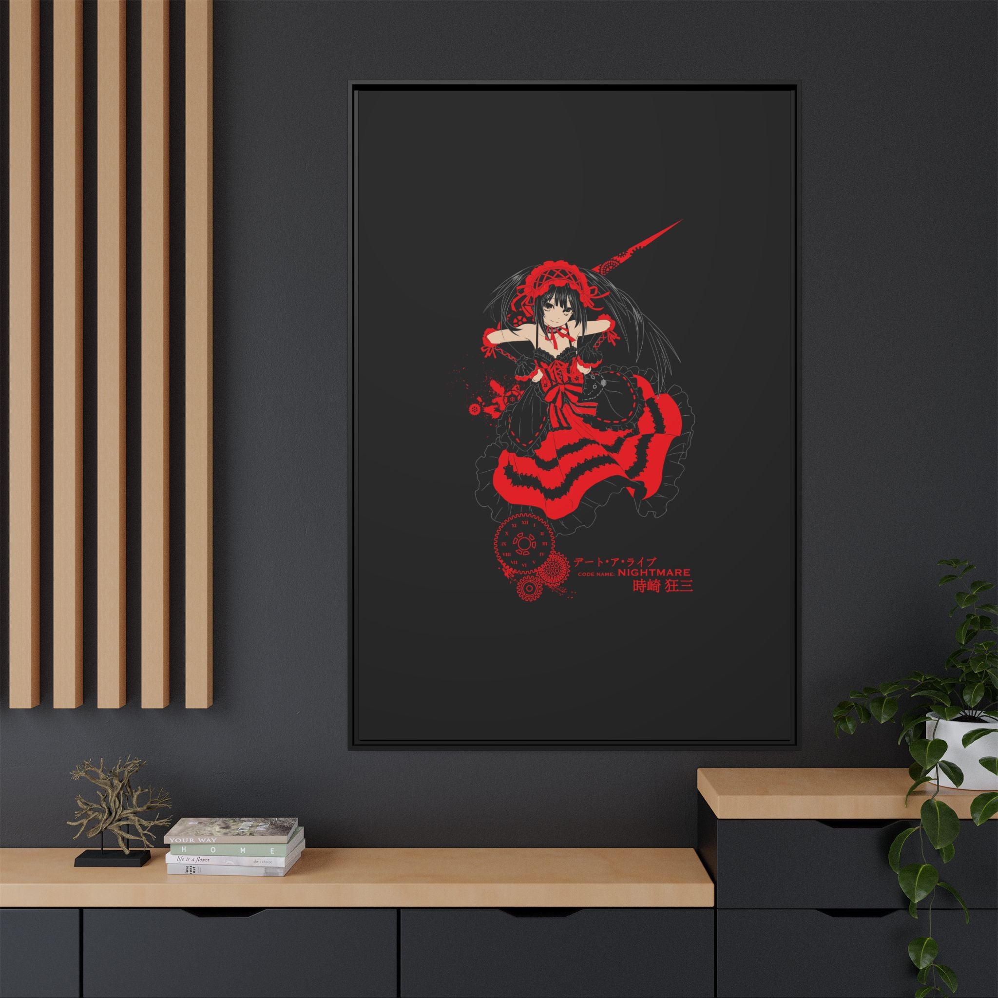 Anime Warrior Red Black Matte Canvas Print — Framed Wall Art