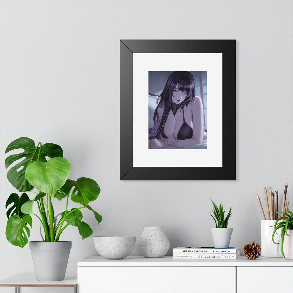 Anime Art Poster — Sultry Dark-Haired Girl Framed Vertical Print