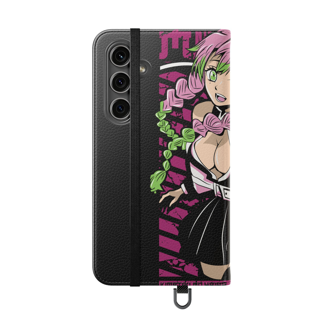 Anime Girl Flip Phone Case — Pink Demon Slayer Style Wallet Cover