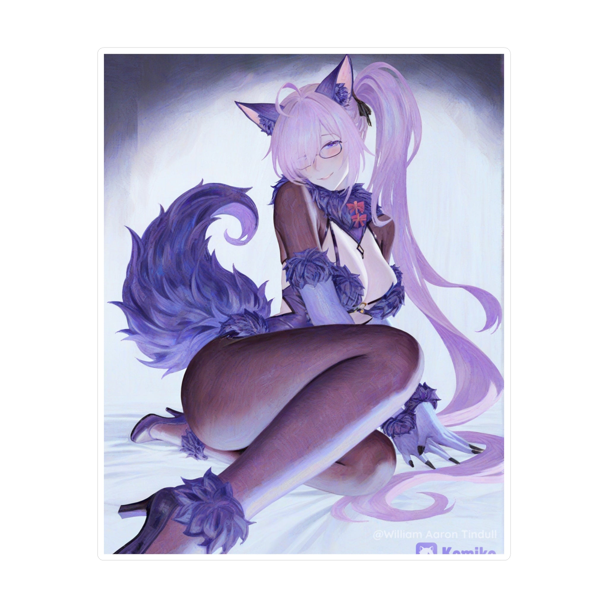 Anime Foxgirl Kiss-Cut Vinyl Decal — Pastel Purple Kemonomimi Sticker