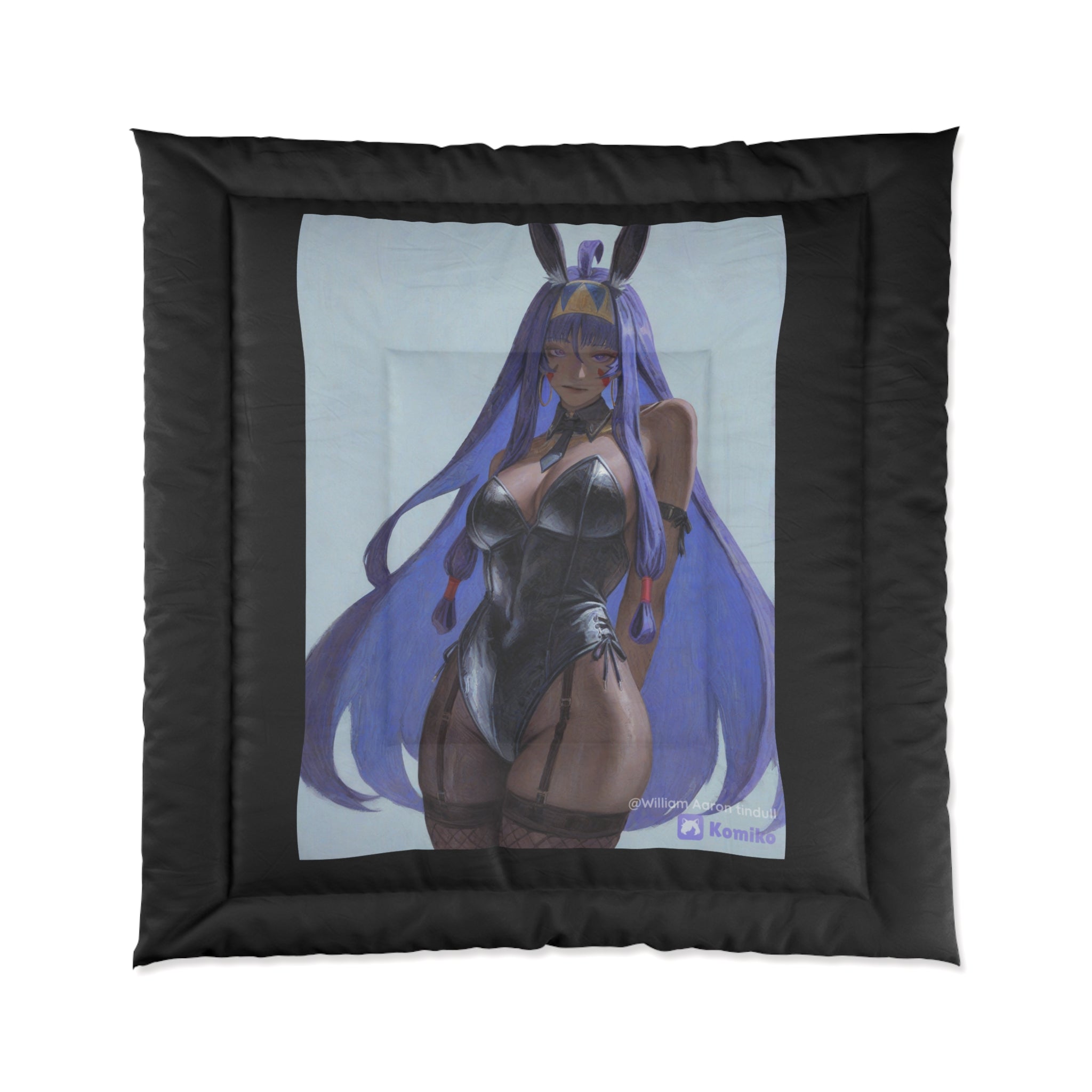 Anime Bunny Girl Comforter — Purple-haired Waifu Bedding