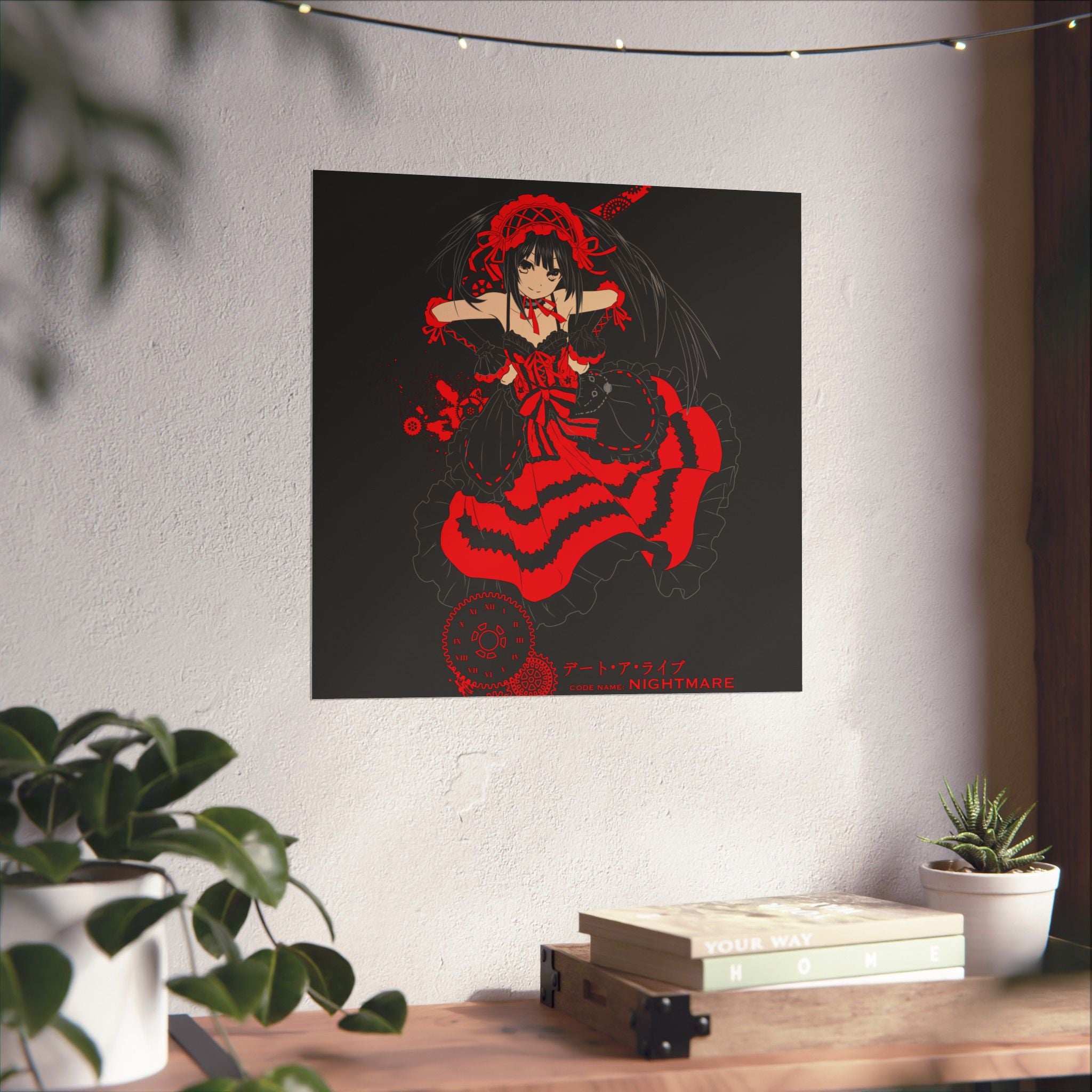 Anime Gothic Poster — Red & Black Kurumi Nightcore Matte Vertical Print