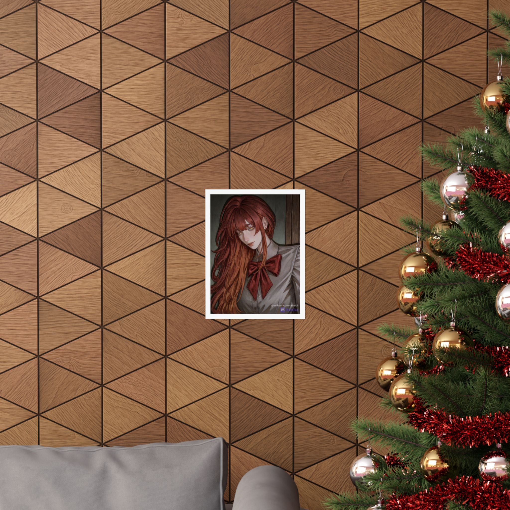 Matte Vertical Poster — Red‑Haired Anime Girl Portrait