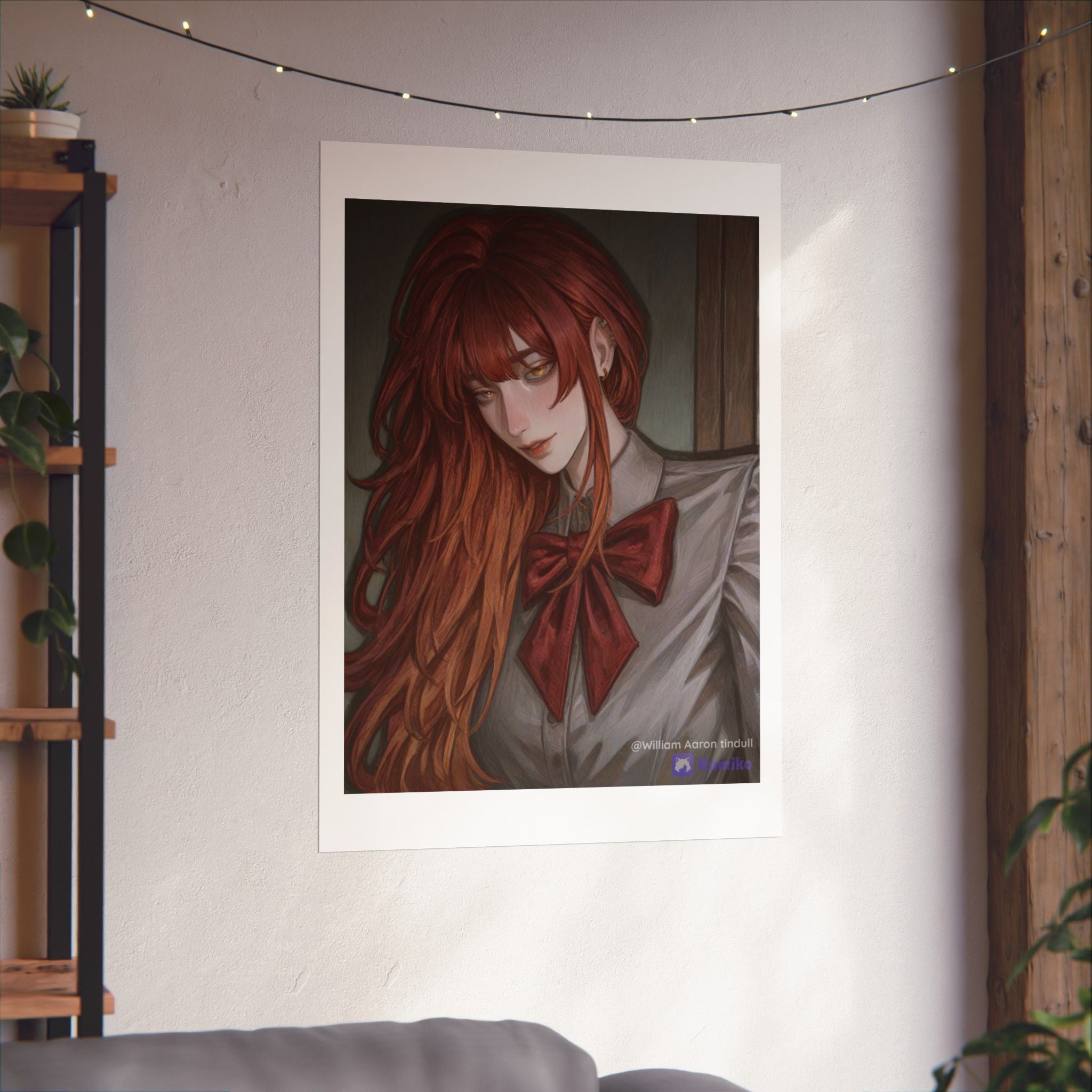 Matte Vertical Poster — Red‑Haired Anime Girl Portrait