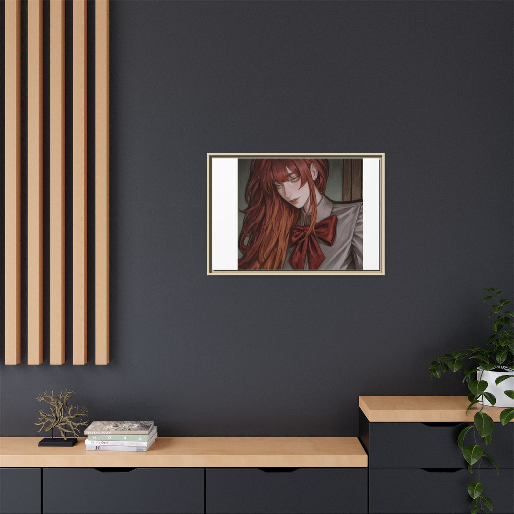 Framed Matte Canvas Print — Moody Red-Headed Anime Girl Art