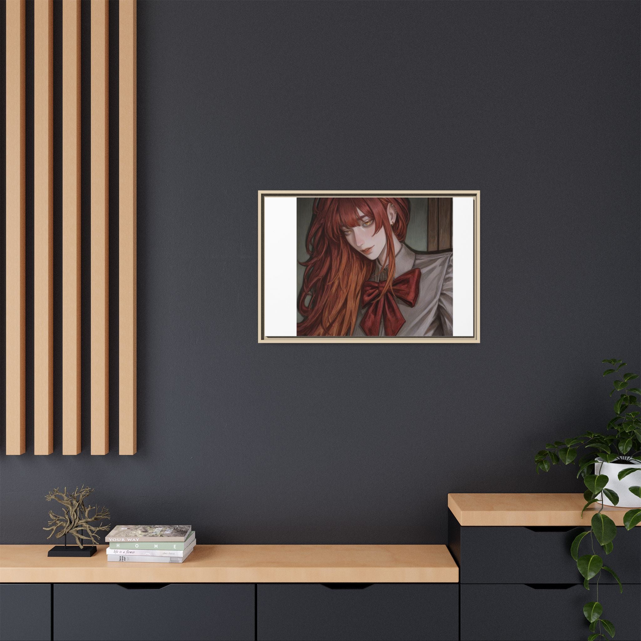 Framed Matte Canvas Print — Moody Red-Headed Anime Girl Art