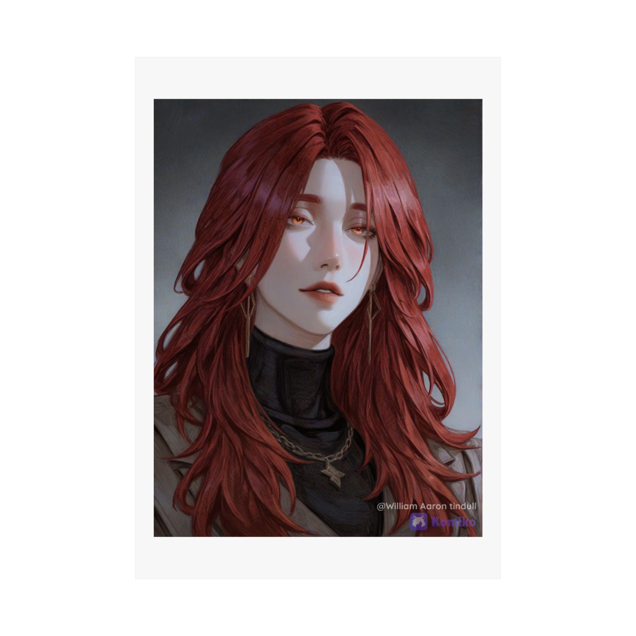 Red-Haired Muse Matte Vertical Poster — Moody Portrait Art Print