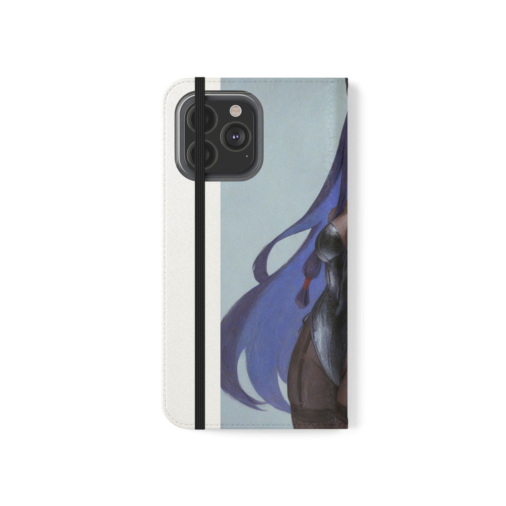 Anime Bunny Girl Flip Case - Purple Long-Haired Character Phone Wallet