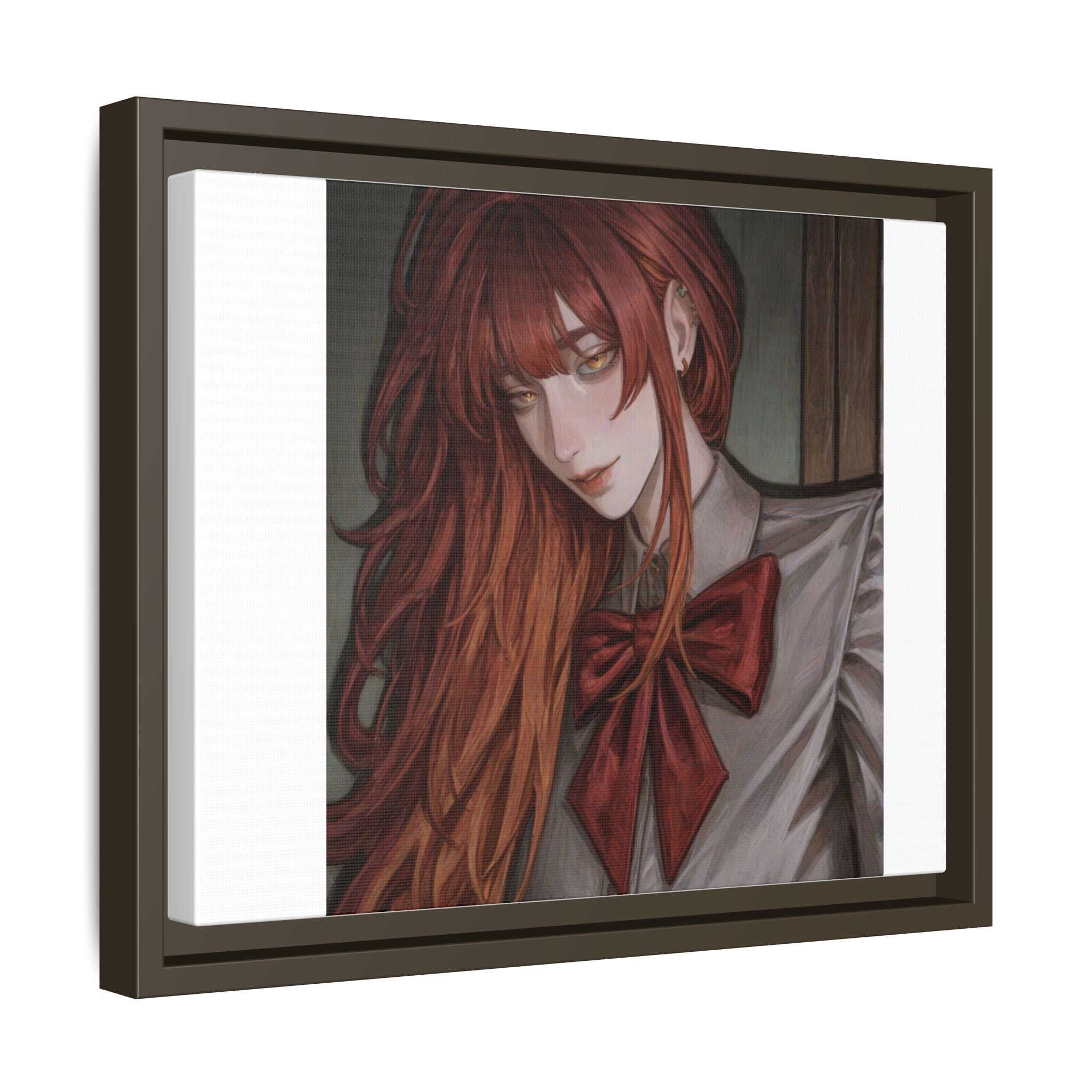 Framed Matte Canvas Print — Moody Red-Headed Anime Girl Art