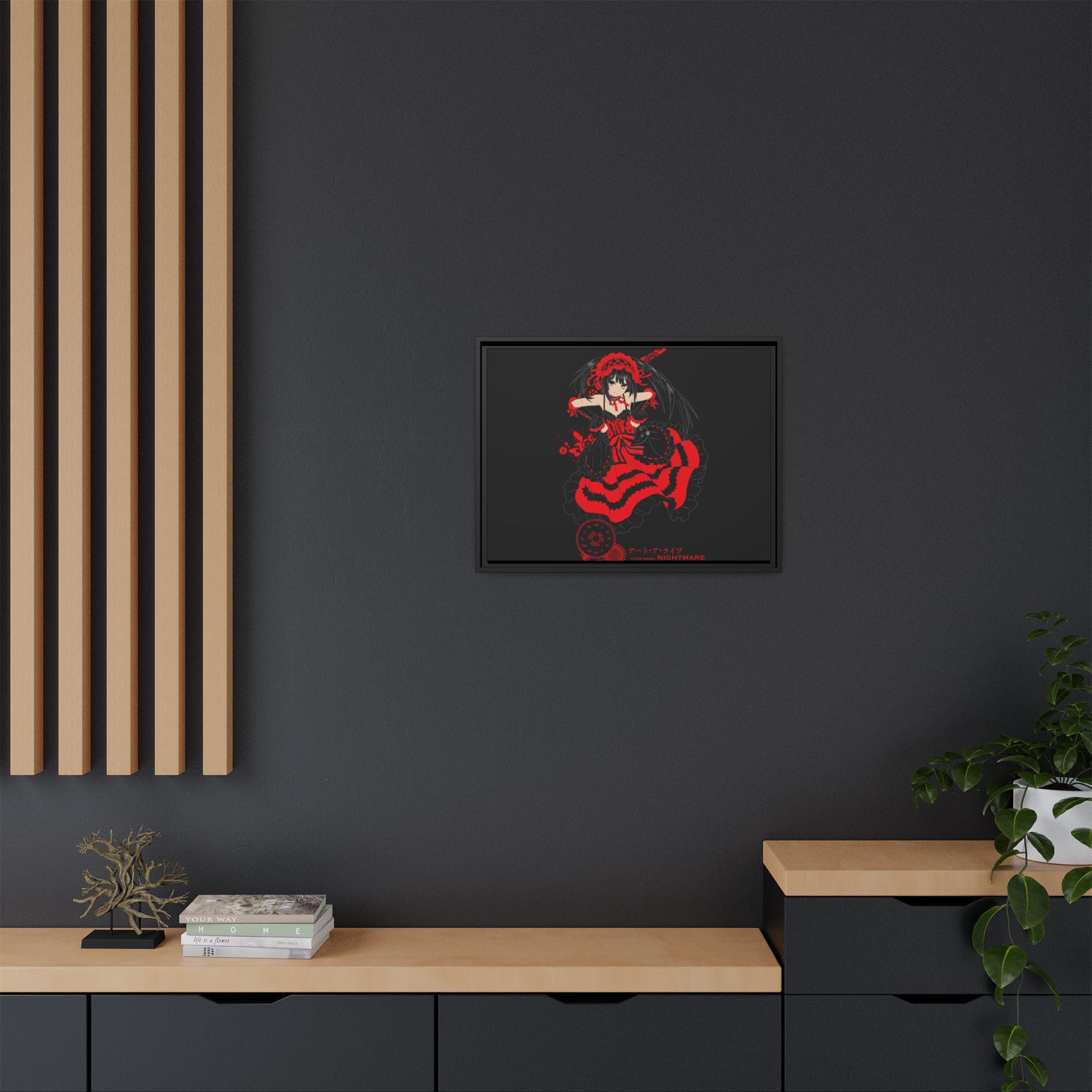 Anime Warrior Red Black Matte Canvas Print — Framed Wall Art