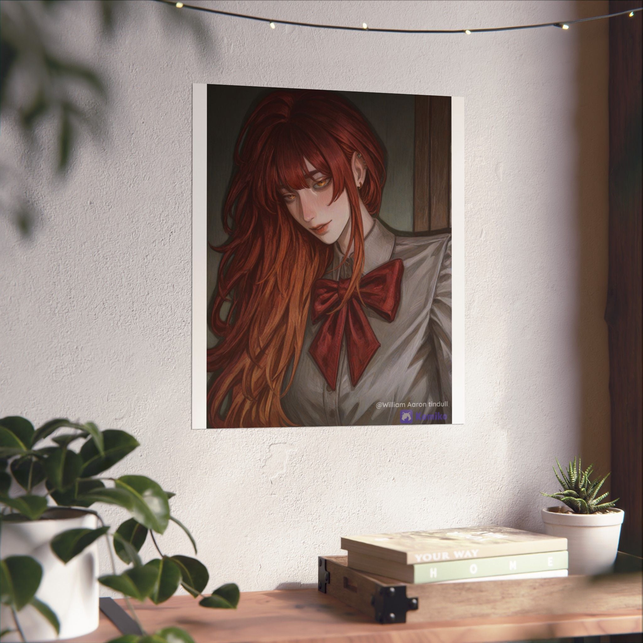 Matte Vertical Poster — Red‑Haired Anime Girl Portrait