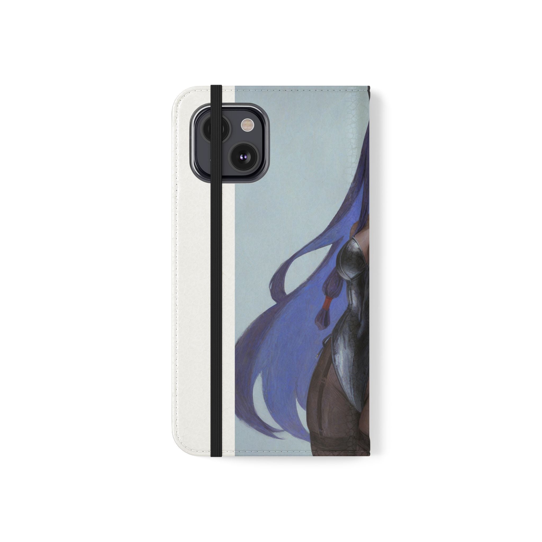 Anime Bunny Girl Flip Case - Purple Long-Haired Character Phone Wallet