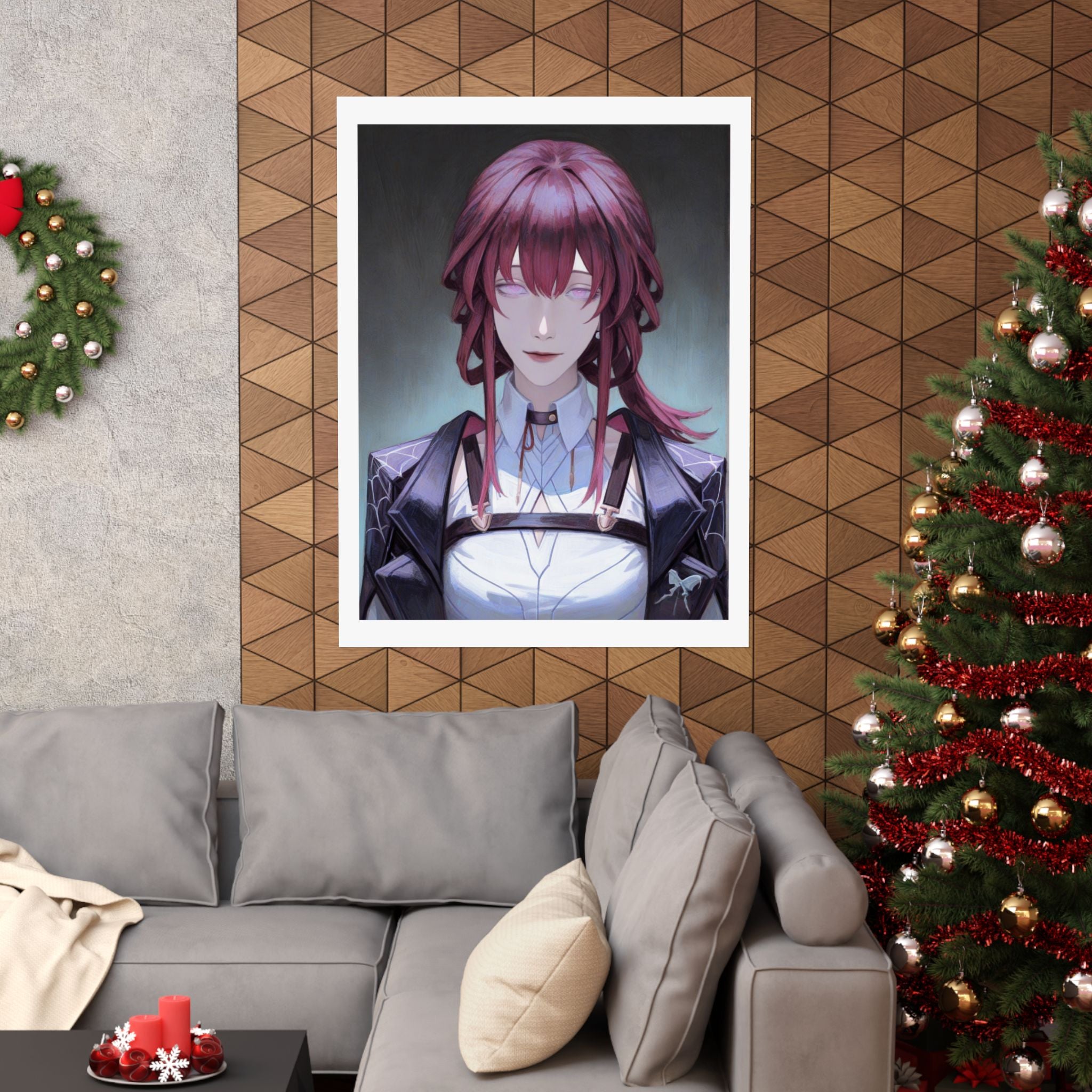 Anime Portrait Poster — Moody Red‑Haired Character Matte Vertical Art Print