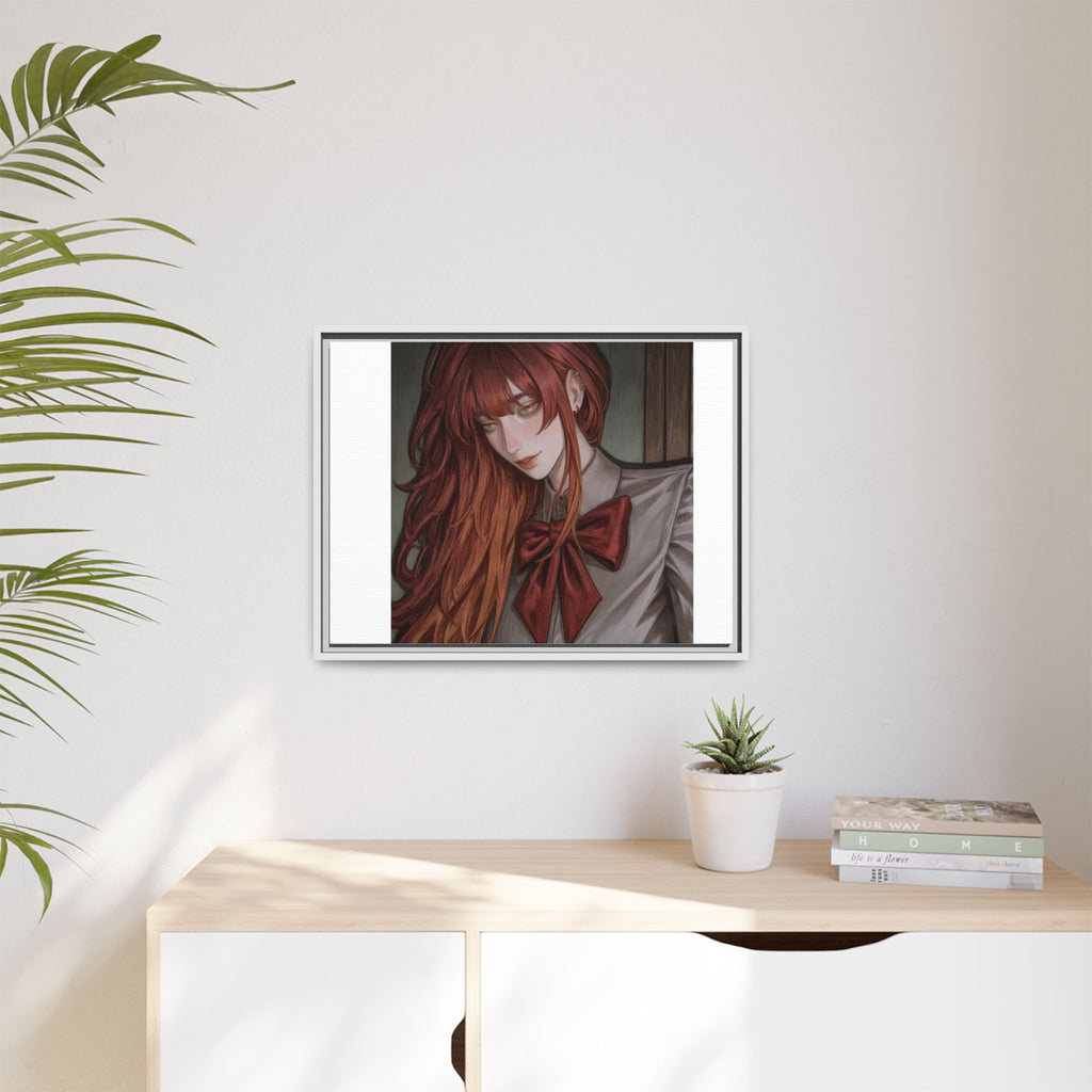 Framed Matte Canvas Print — Moody Red-Headed Anime Girl Art