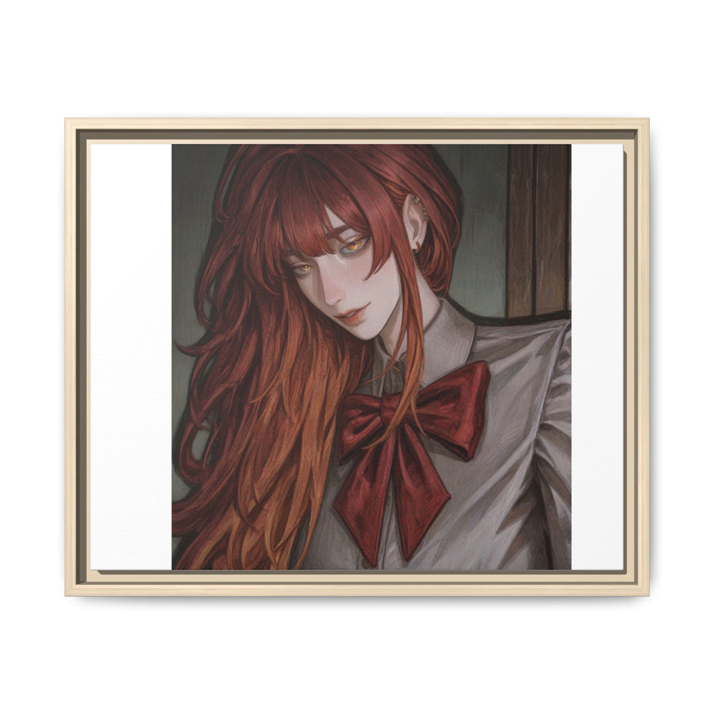 Framed Matte Canvas Print — Moody Red-Headed Anime Girl Art