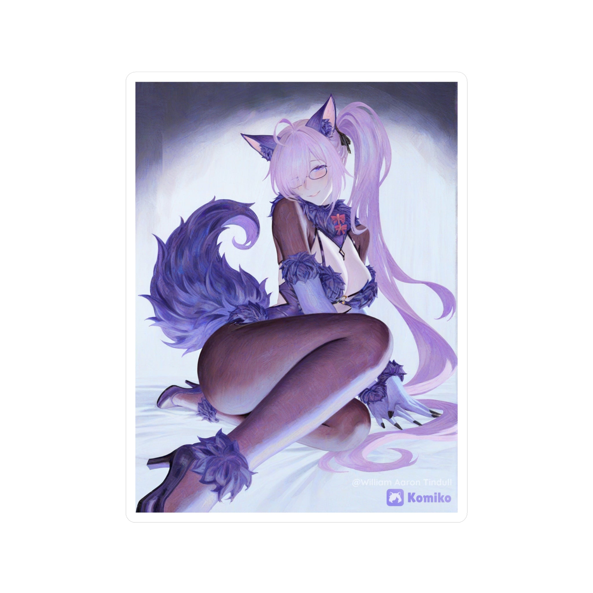 Anime Foxgirl Kiss-Cut Vinyl Decal — Pastel Purple Kemonomimi Sticker