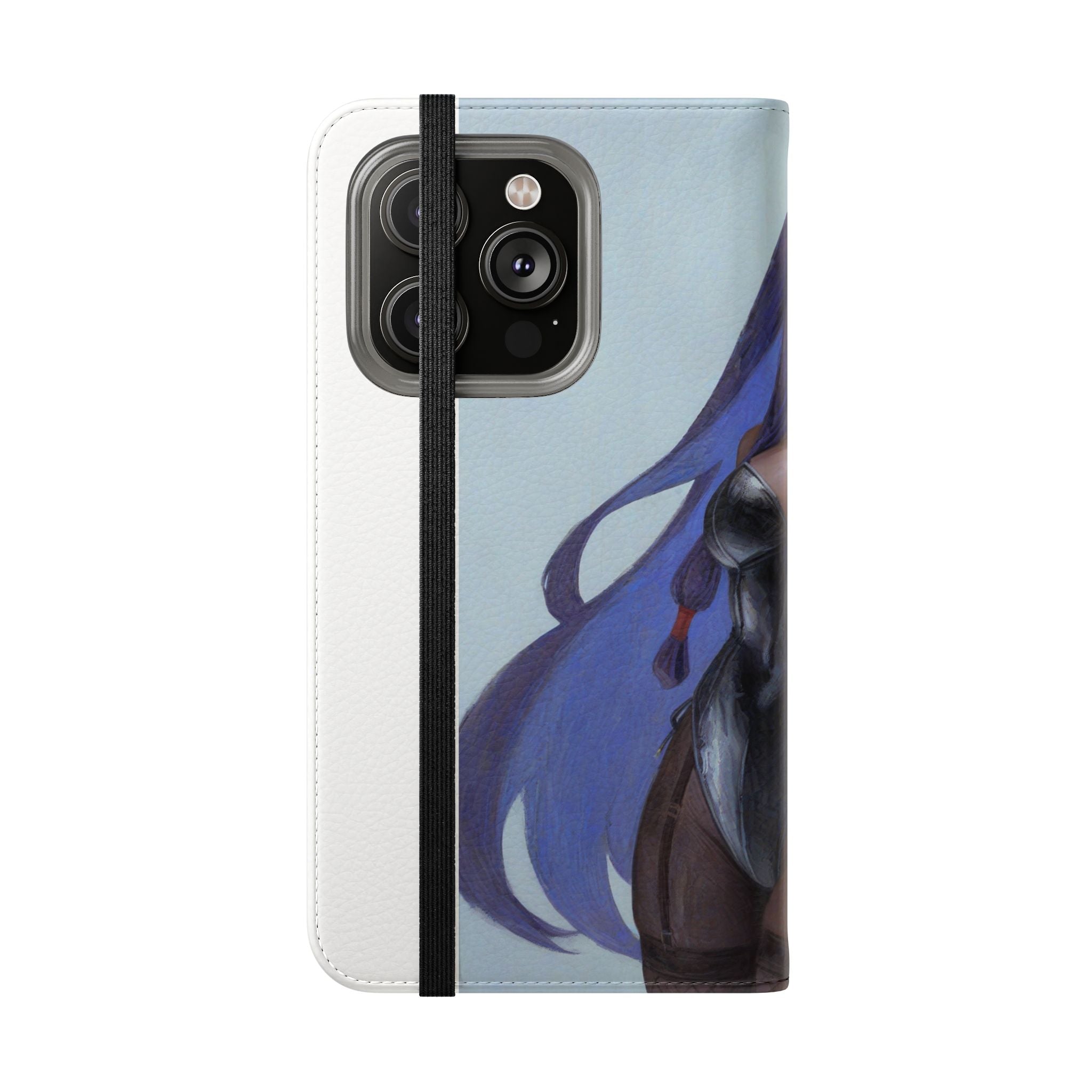 Anime Bunny Girl Flip Case - Purple Long-Haired Character Phone Wallet