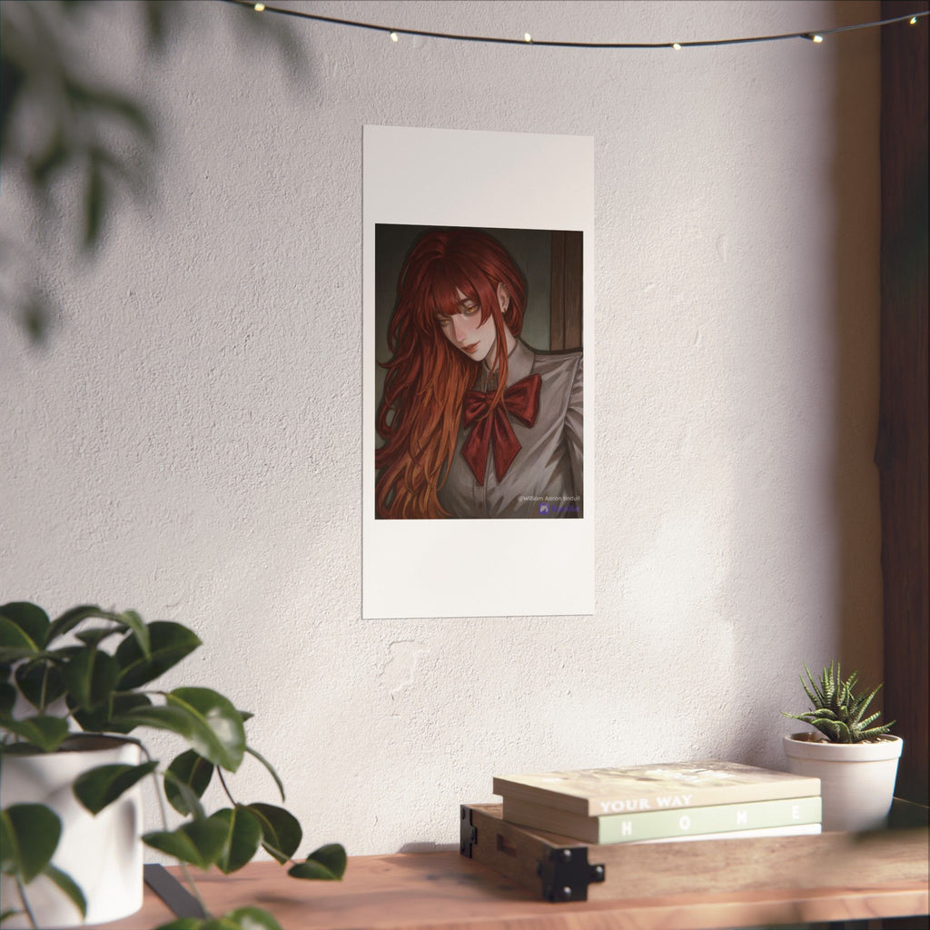 Matte Vertical Poster — Red‑Haired Anime Girl Portrait
