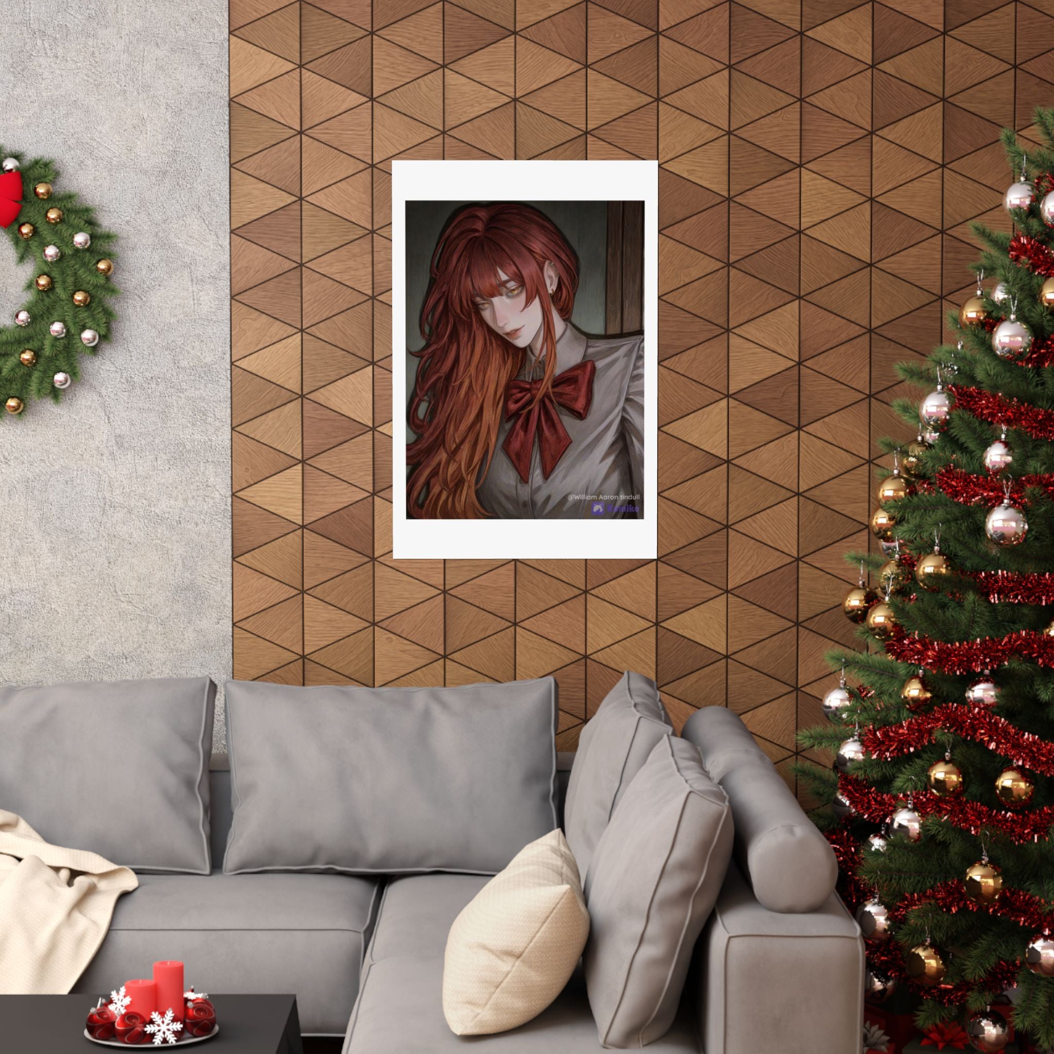 Matte Vertical Poster — Red‑Haired Anime Girl Portrait