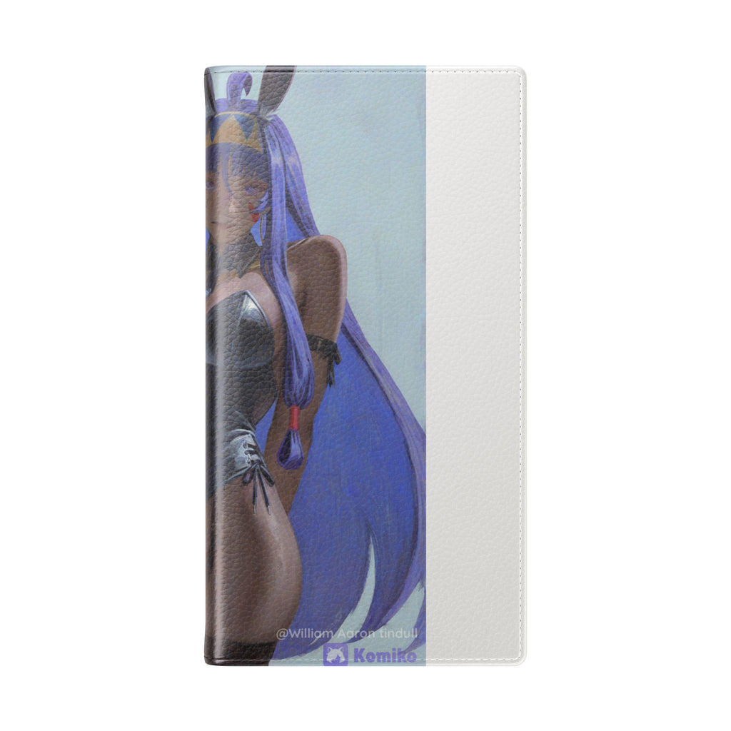 Anime Bunny Girl Flip Case - Purple Long-Haired Character Phone Wallet