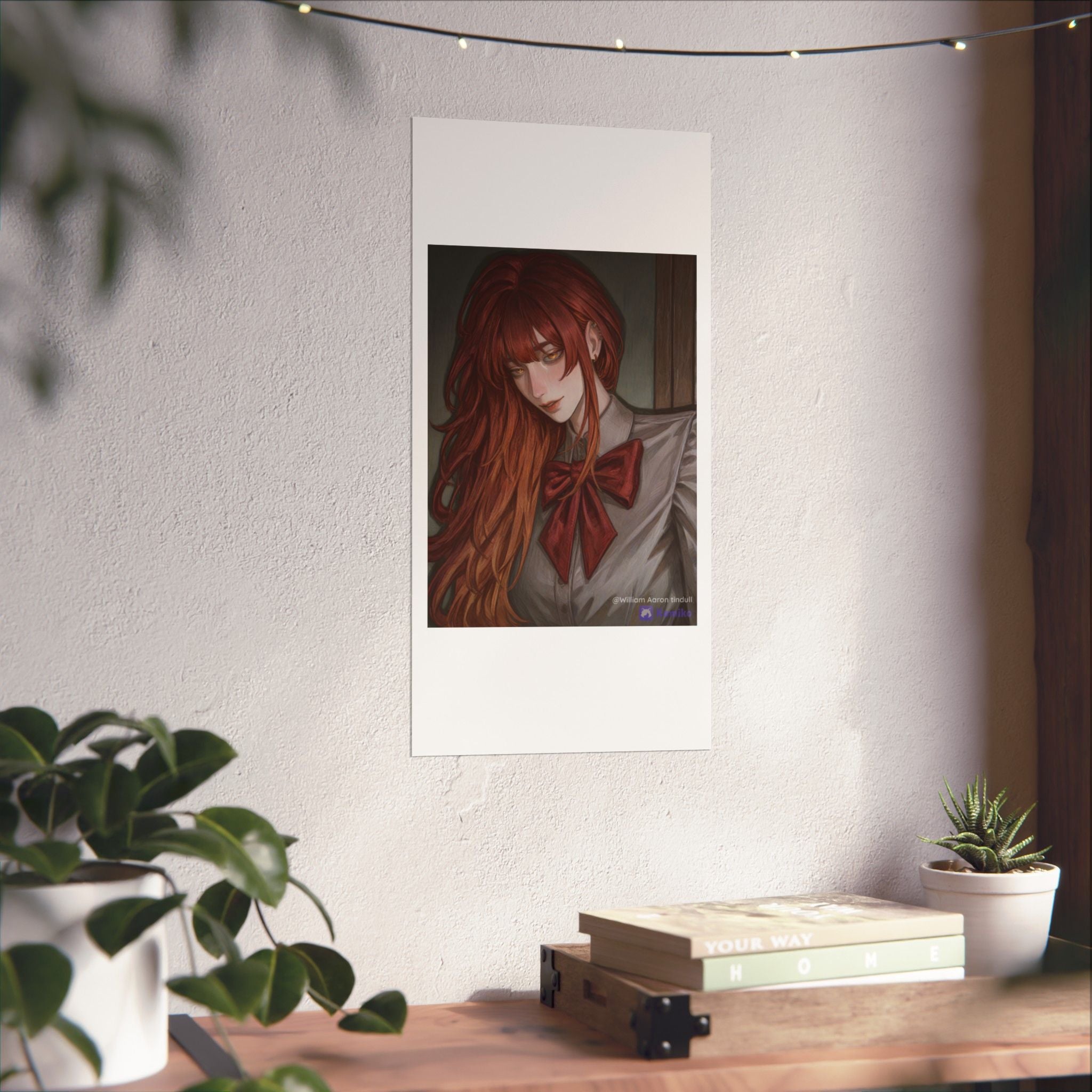 Matte Vertical Poster — Red‑Haired Anime Girl Portrait