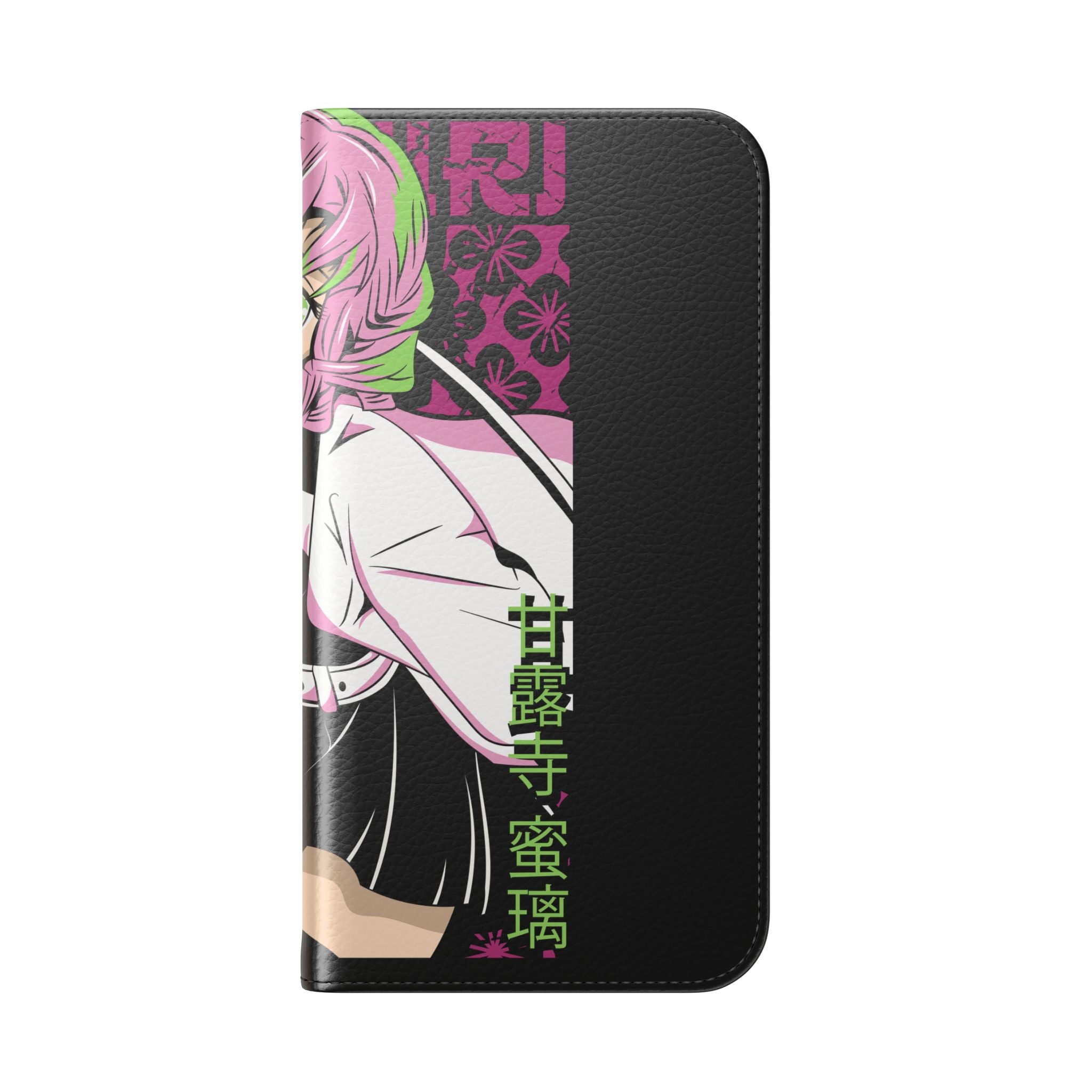 Anime Girl Flip Phone Case — Pink Demon Slayer Style Wallet Cover