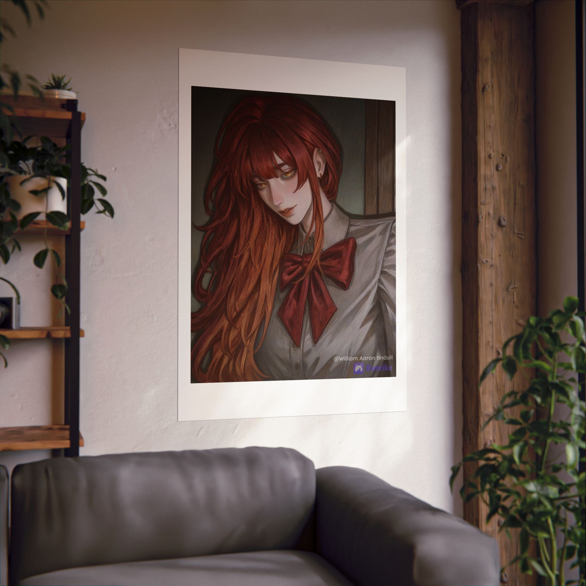 Matte Vertical Poster — Red‑Haired Anime Girl Portrait