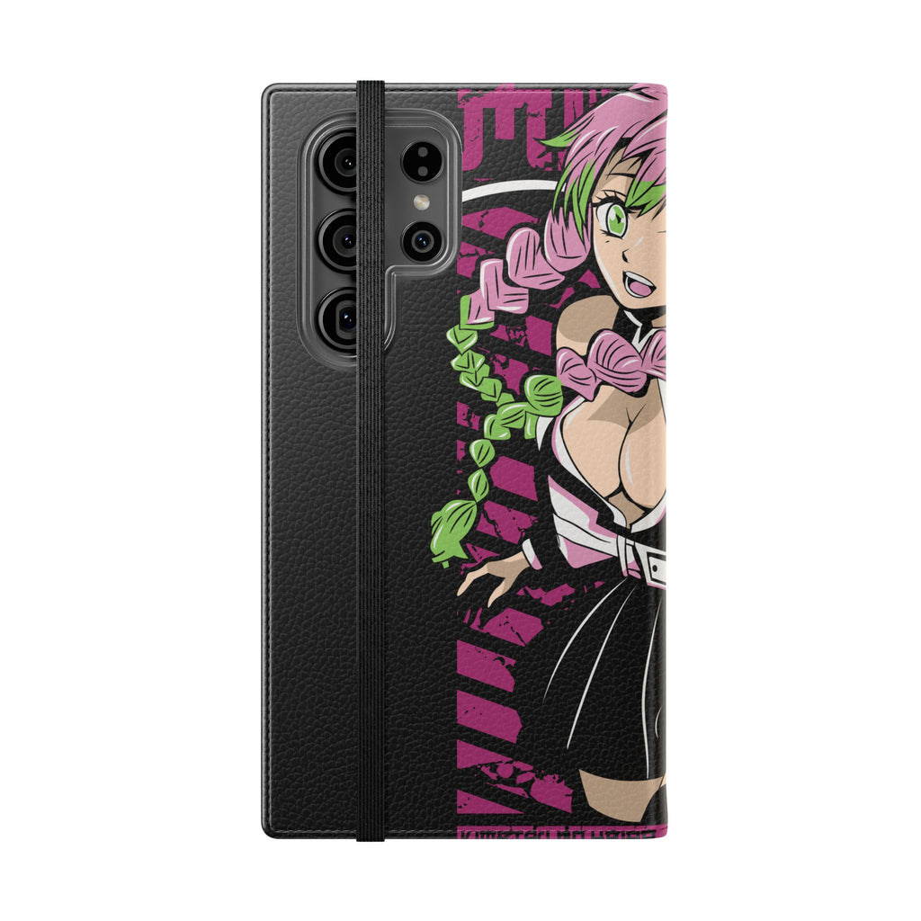 Anime Girl Flip Phone Case — Pink Demon Slayer Style Wallet Cover