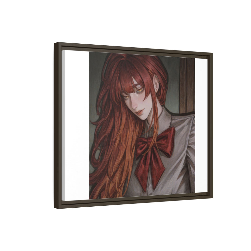 Framed Matte Canvas Print — Moody Red-Headed Anime Girl Art