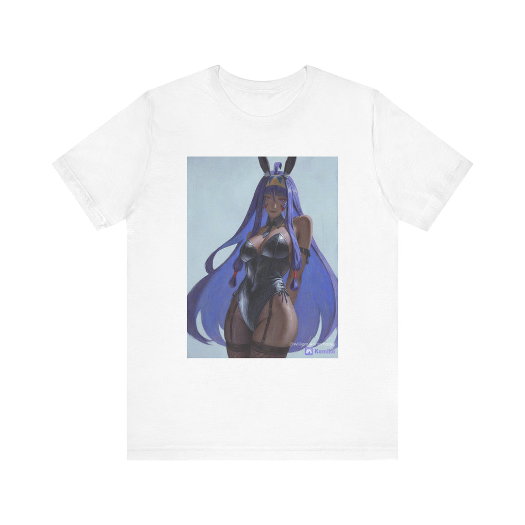 Anime Bunny Girl Graphic Tee — Purple Long-Hair Pinup Illustration