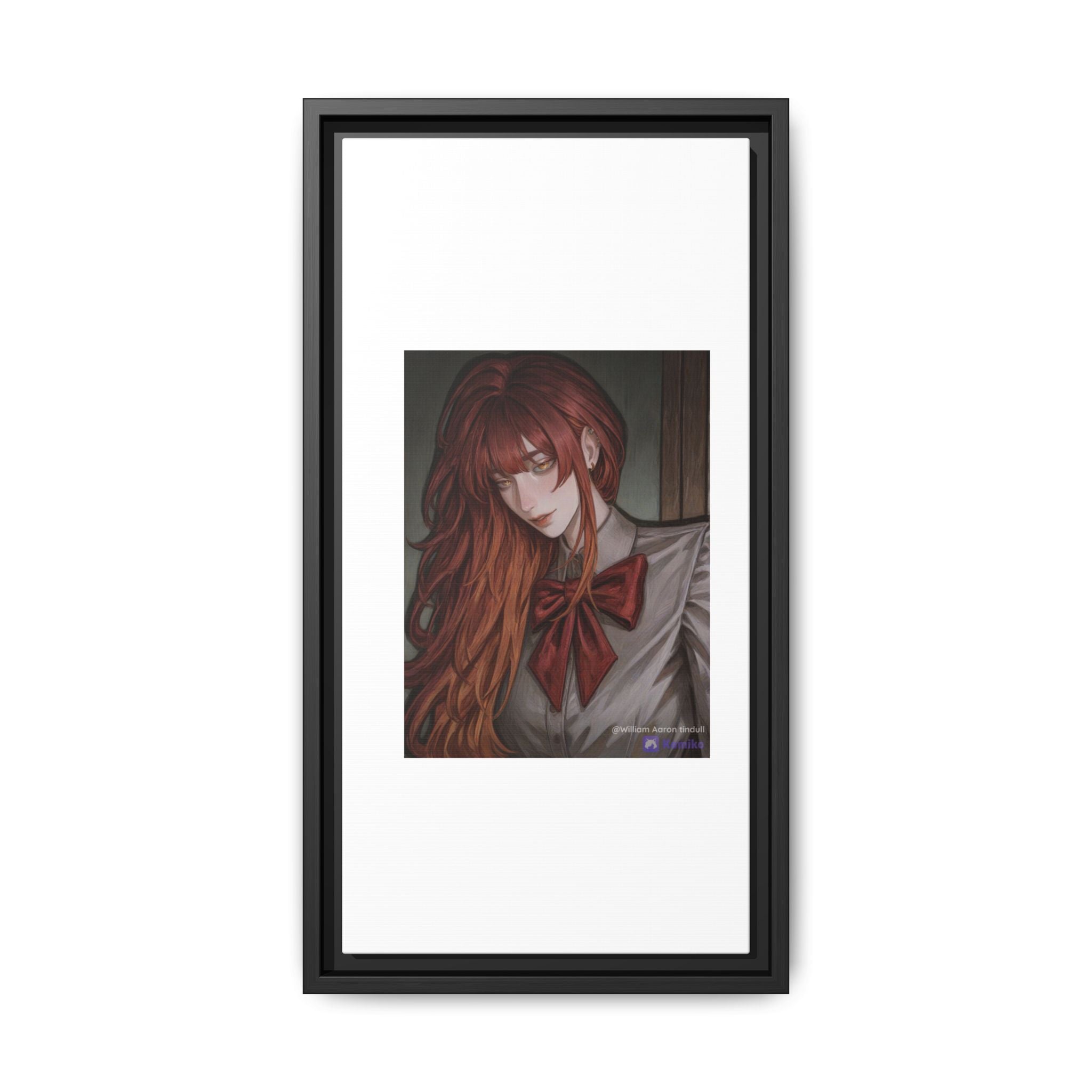 Framed Matte Canvas Print — Moody Red-Headed Anime Girl Art