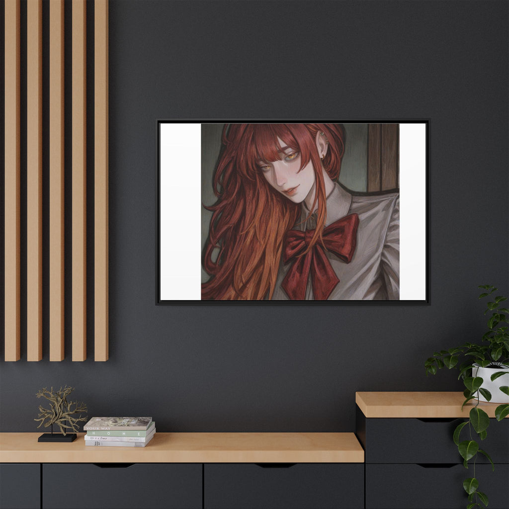 Framed Matte Canvas Print — Moody Red-Headed Anime Girl Art