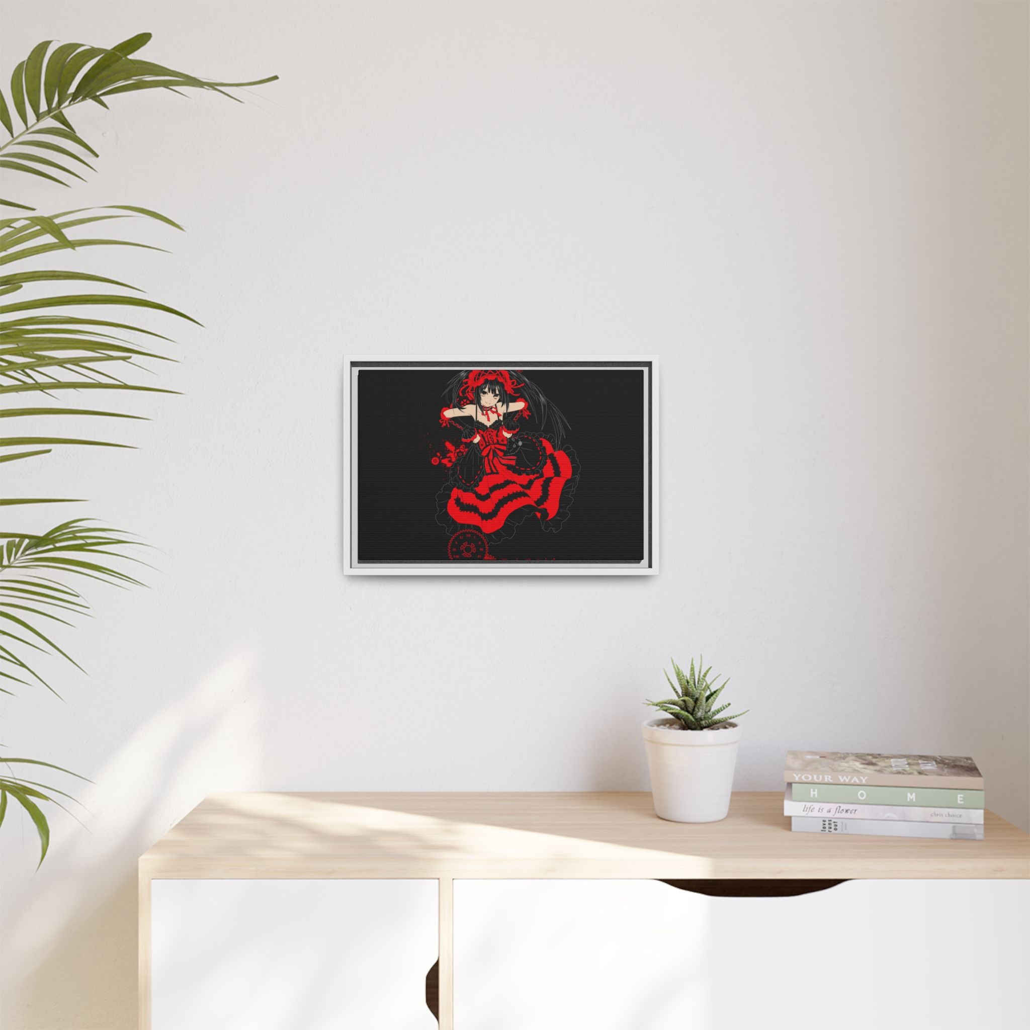 Anime Warrior Red Black Matte Canvas Print — Framed Wall Art