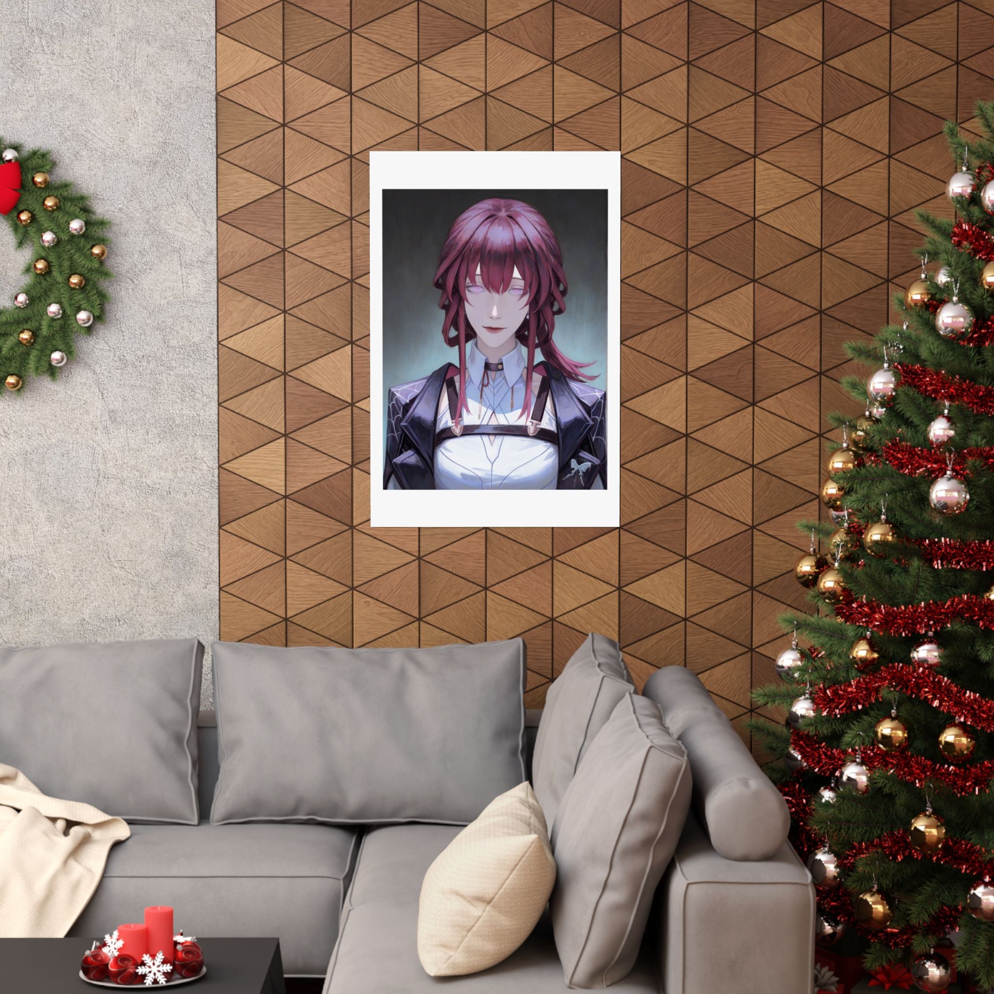 Anime Portrait Poster — Moody Red‑Haired Character Matte Vertical Art Print