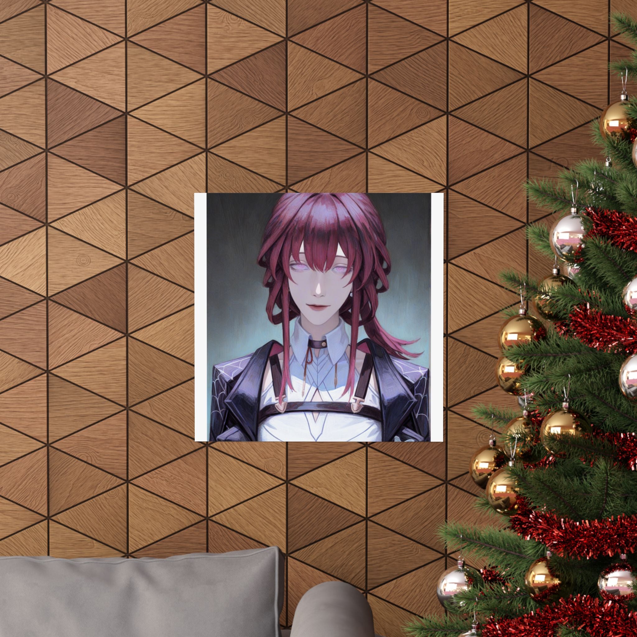 Anime Portrait Poster — Moody Red‑Haired Character Matte Vertical Art Print