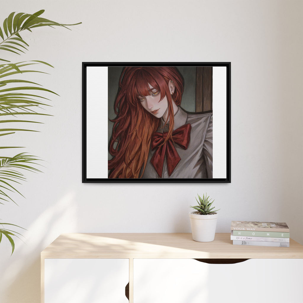 Framed Matte Canvas Print — Moody Red-Headed Anime Girl Art