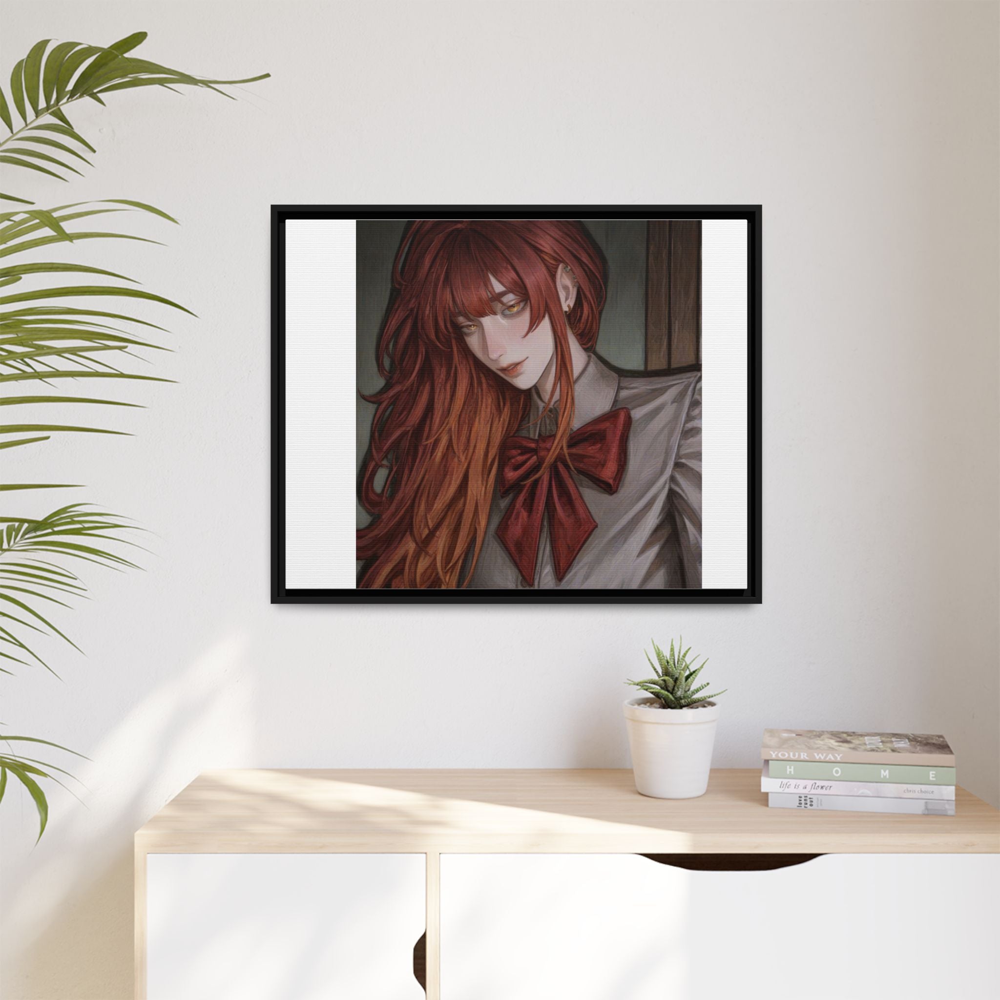 Framed Matte Canvas Print — Moody Red-Headed Anime Girl Art