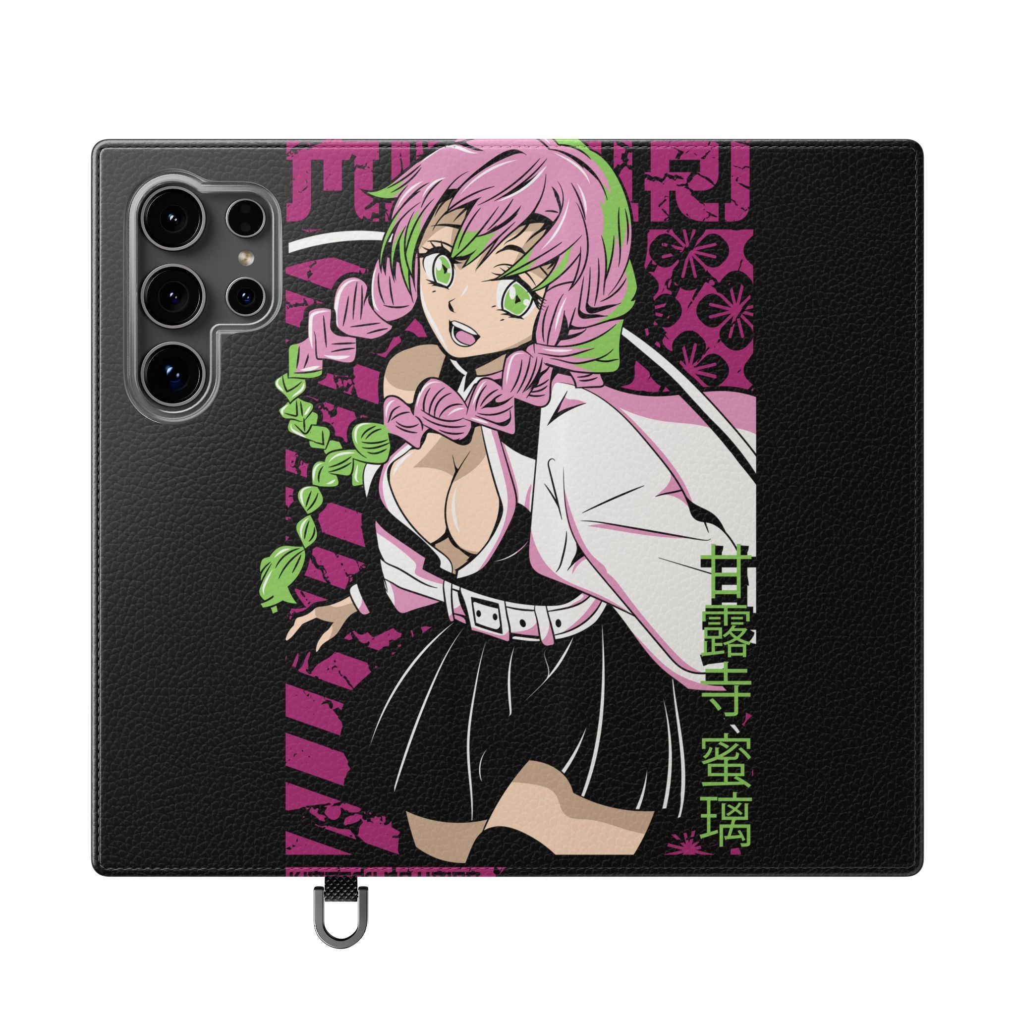Anime Girl Flip Phone Case — Pink Demon Slayer Style Wallet Cover